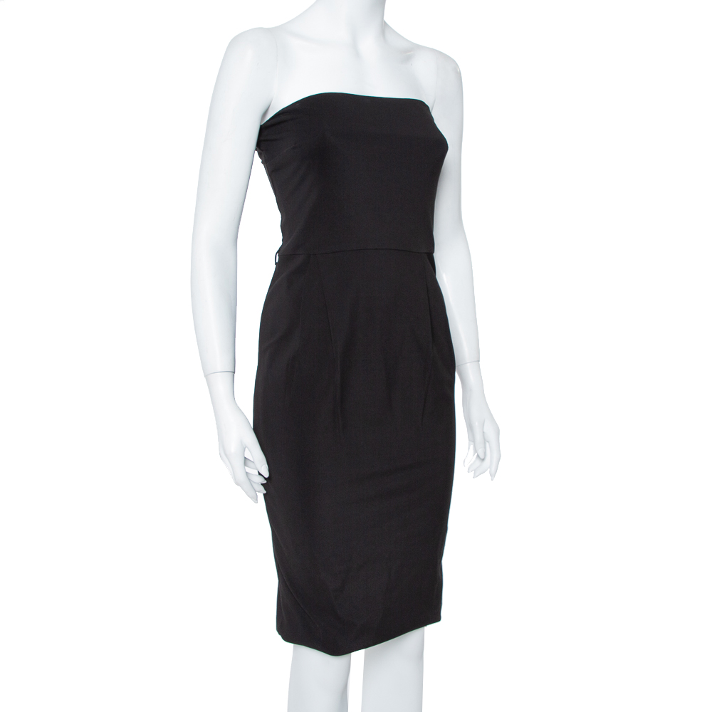 Gucci Black Jersey Strapless Sheath Dress S