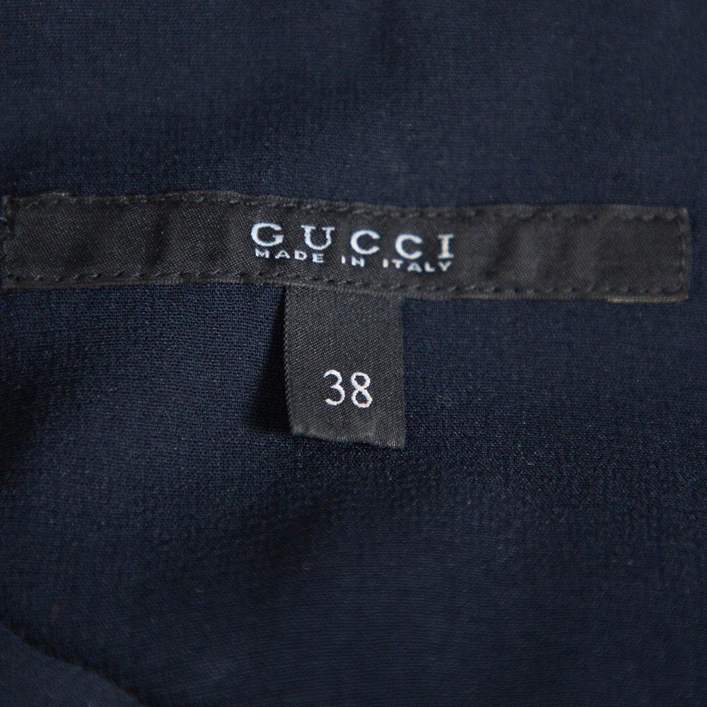 Gucci Navy Blue Cotton Faux Wrap Detail Sleeveless Sheath Dress S