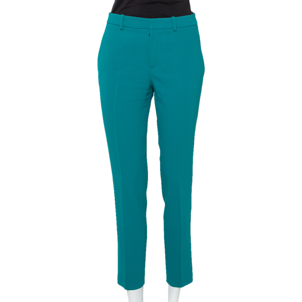 Gucci Teal Green Crepe Tapered Leg Cropped Trousers S