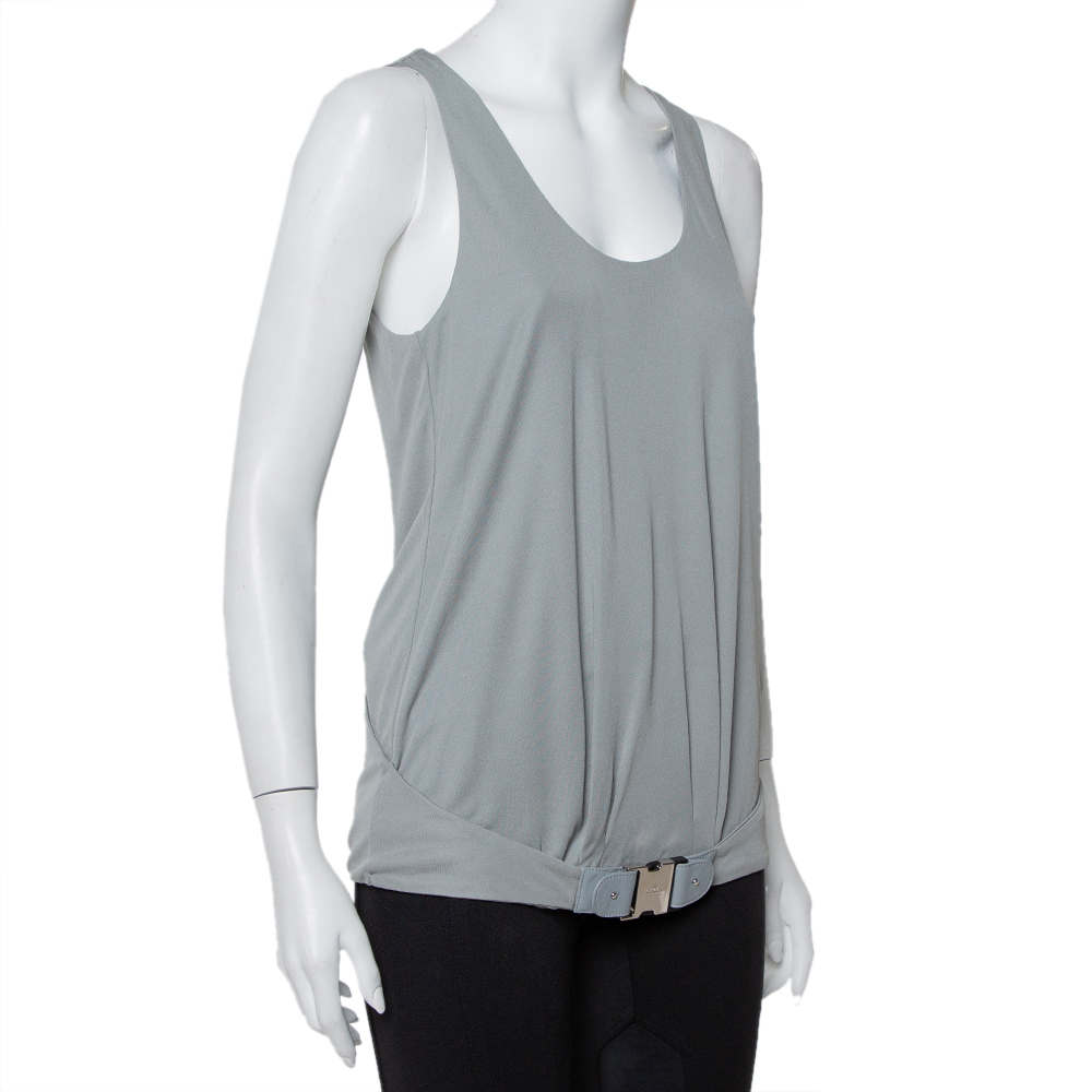 Gucci Grey Knit Leather Belt Detail Tank Top M