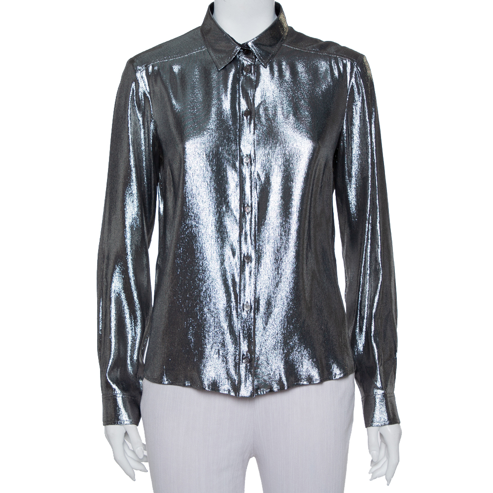 Gucci Metallic Lurex Silk Button Front Shirt M