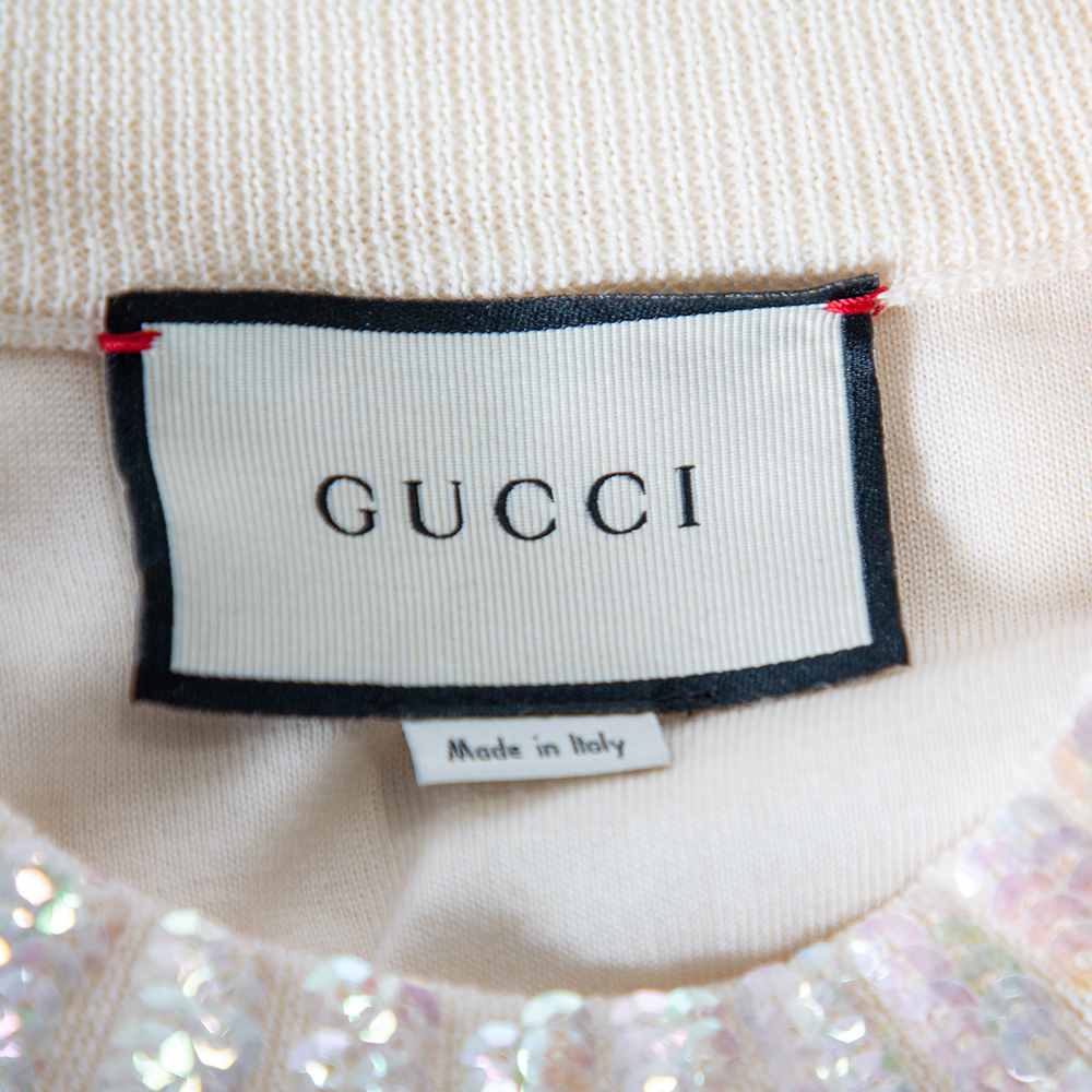 Gucci Cream Wool Snow White Sequin Embellished Crewneck Sweater S