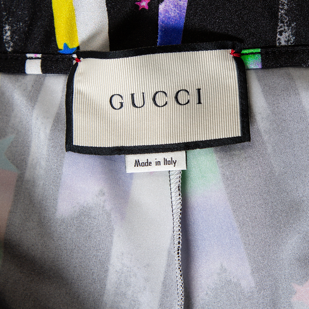 Gucci Black Shooting Star Printed Jersey Zipper Hem Detail Leggings S