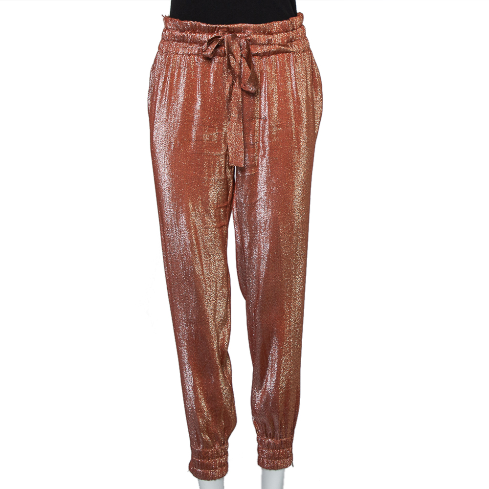 Gucci Rust Brown Lame' Waist Tie Detail Joggers S