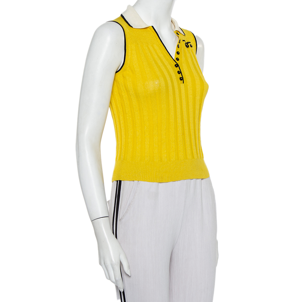 Gucci Yellow Linen & Silk Knit Contrast trim Detail Sleeveless Polo T-Shirt
Gucci Yellow Linen & Silk Knit Contrast trim Detail Sleeveless Polo T-Shirt