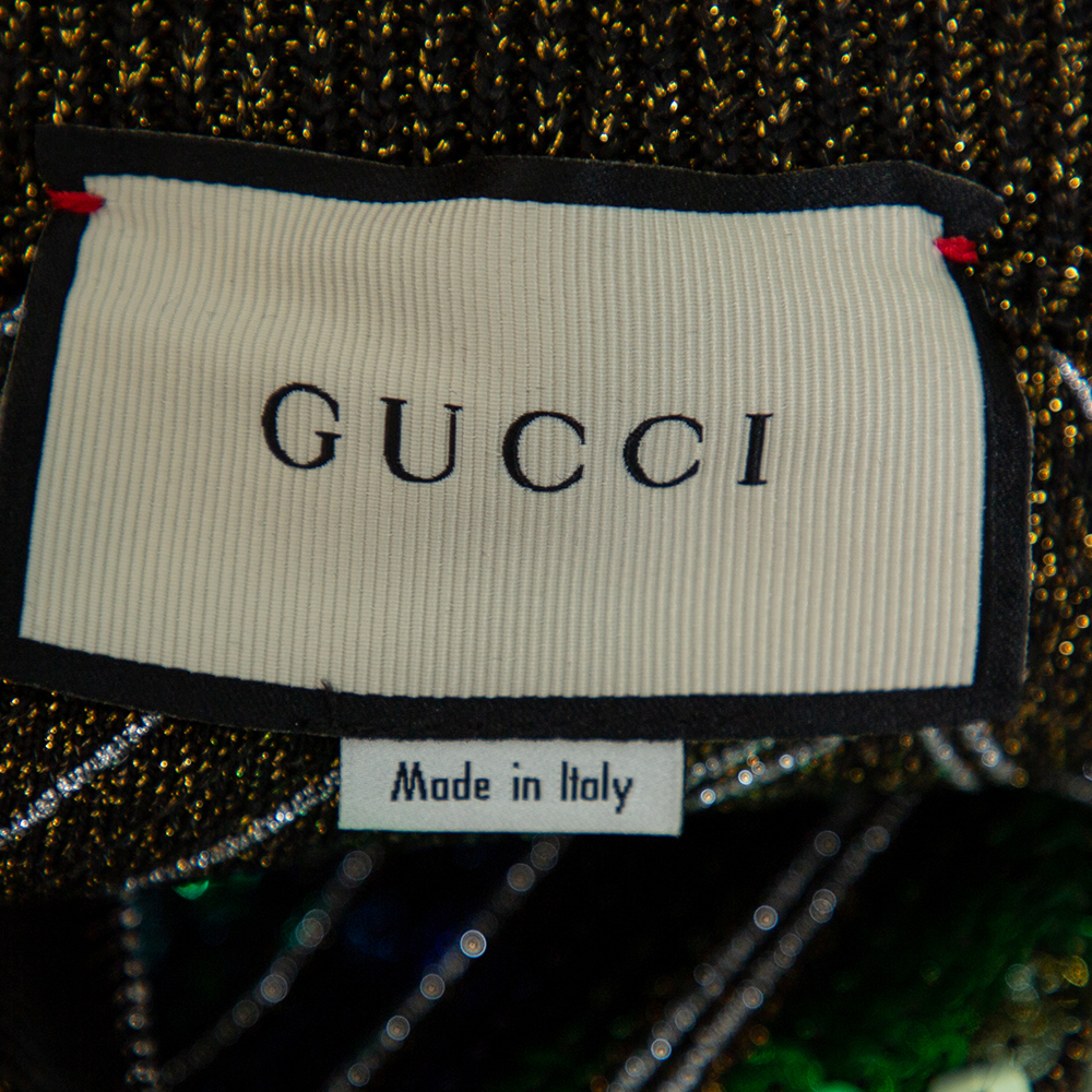 Gucci Multicolor Lurex Knit Chevron Pattern Sequin Embellished Skirt L