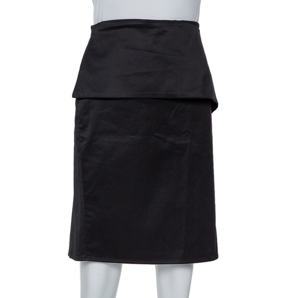 Gucci Black Cotton Overlay Detail Knee Length Skirt M