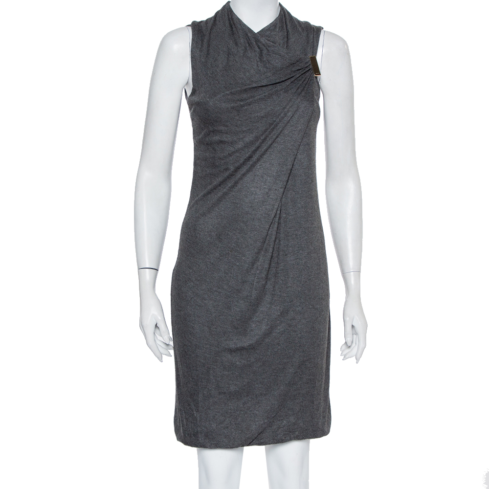 Gucci Grey Knit Draped Sleeveless Shift Dress S