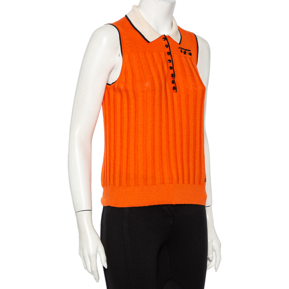 Gucci Orange Linen & Silk Knit Contrast Trim Detail Sleeveless Polo T-Shirt
Gucci Orange Linen & Silk Knit Contrast Trim Detail Sleeveless Polo T-Shirt