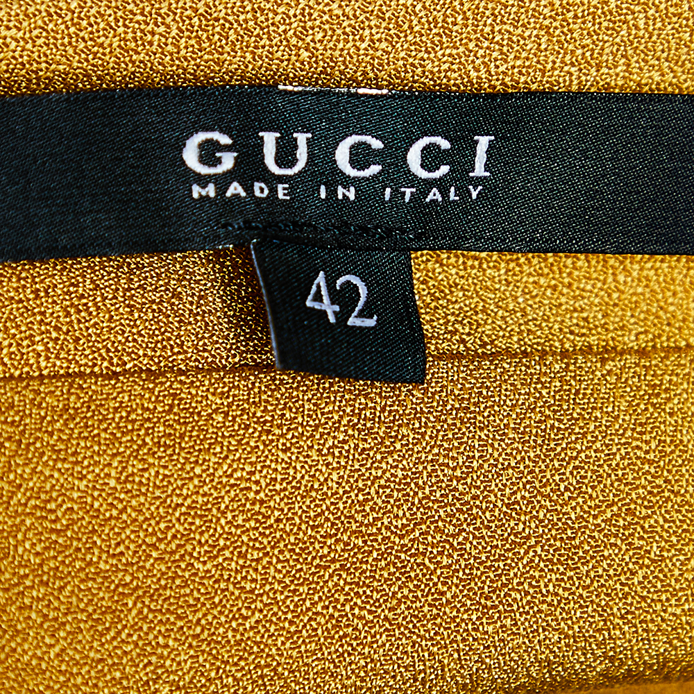 Gucci Mustard Yellow Silk Contrast Trim Top M
