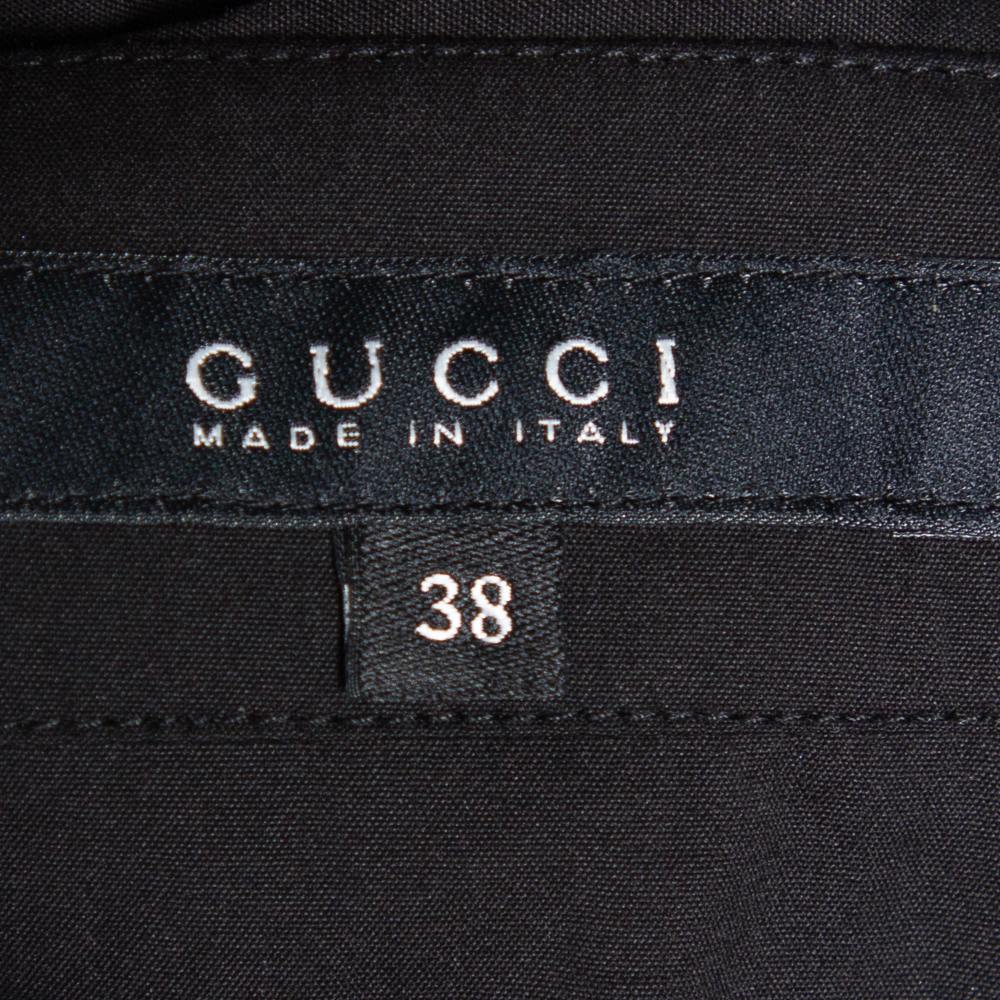 Gucci Black Cotton Waist Tie Detail Knee Length Skirt S