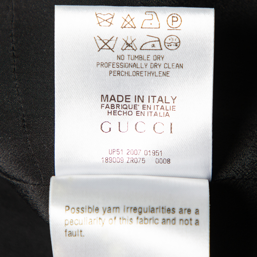 Gucci Black Striped Wool & Linen V-Neck Belted Dress M
