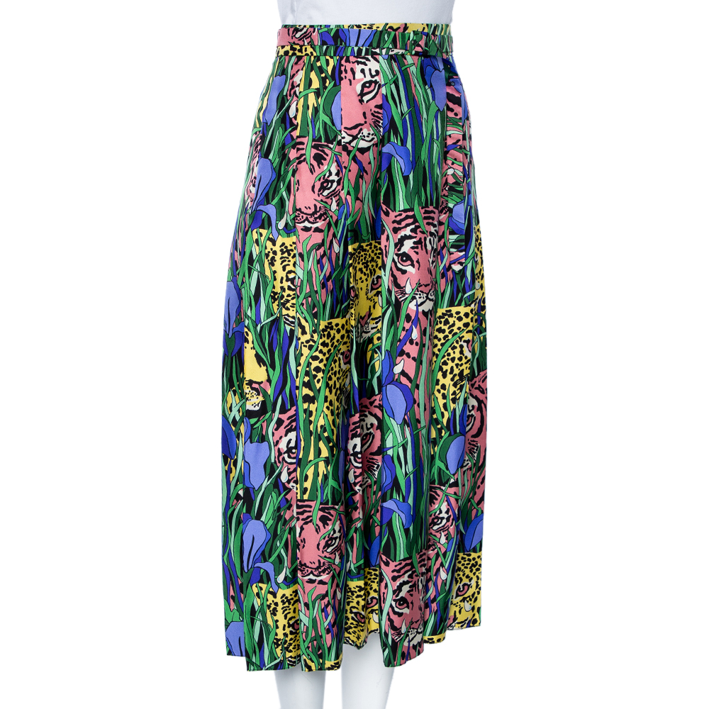 

Gucci Multicolor Feline Garden Printed Silk Pleated Midi Skirt
