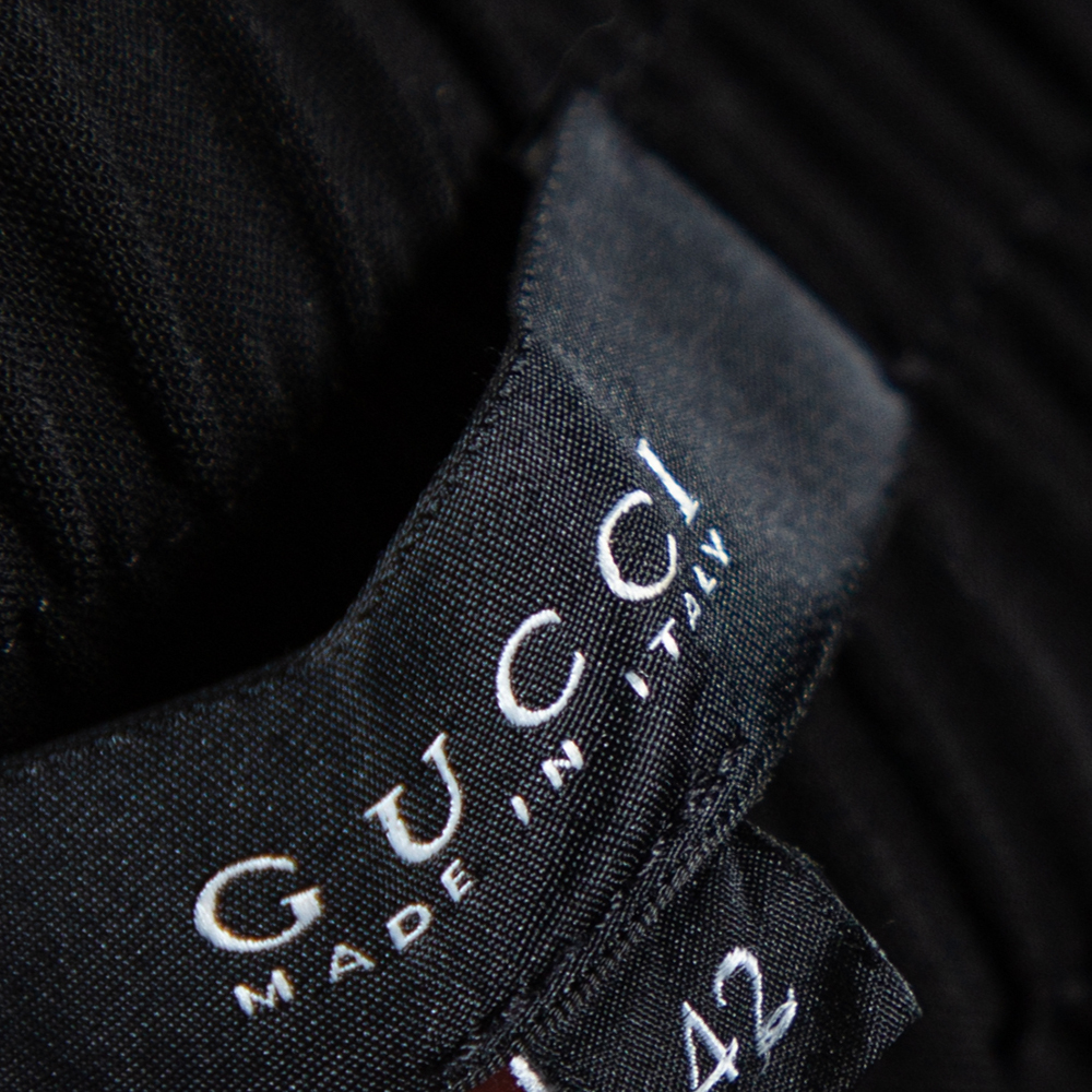 Gucci Black Crepe Velvet Trim Elasticized Waist Detailed Pants M