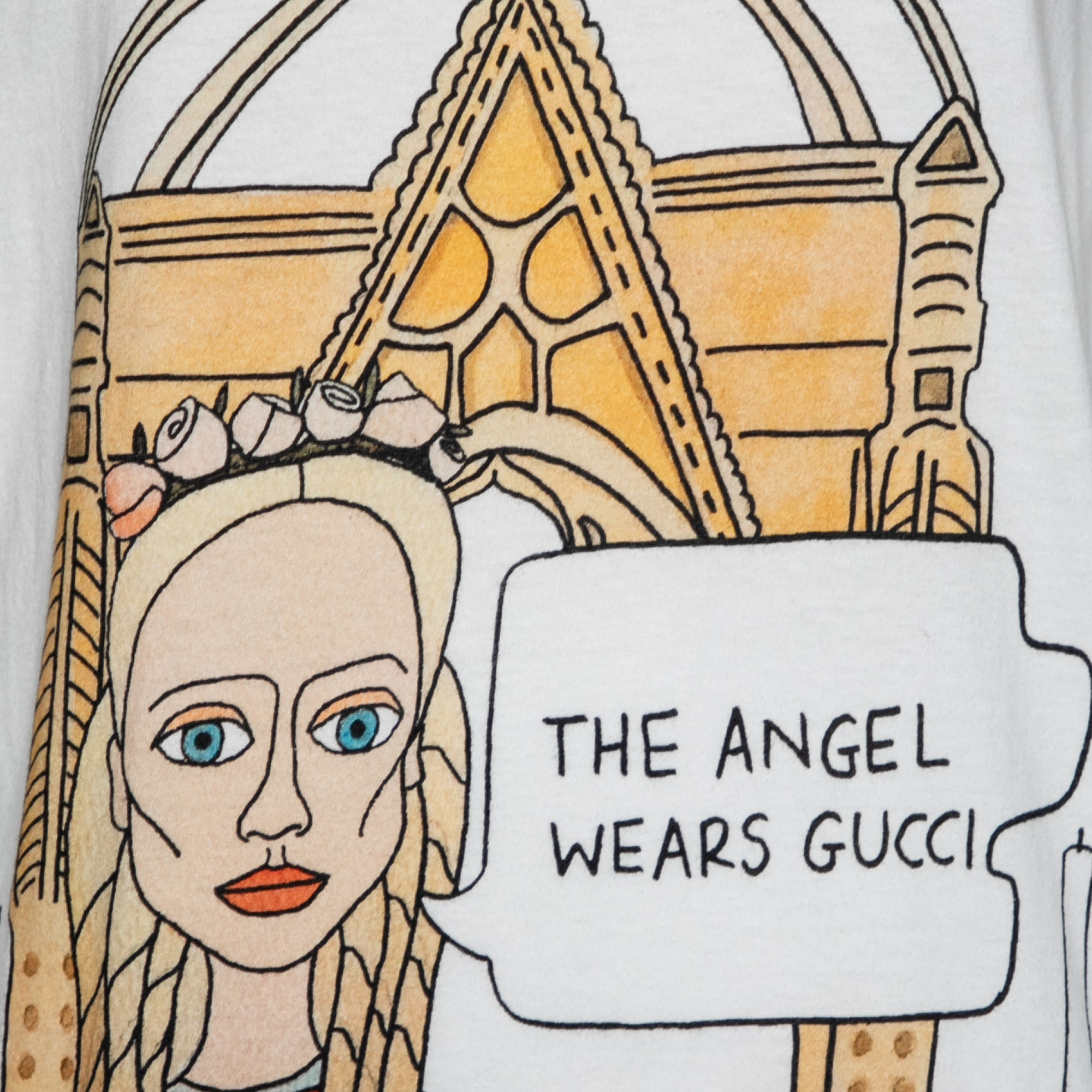 Gucci White Cotton Angelica Hicks Printed Limited Edition Crew Neck Top M