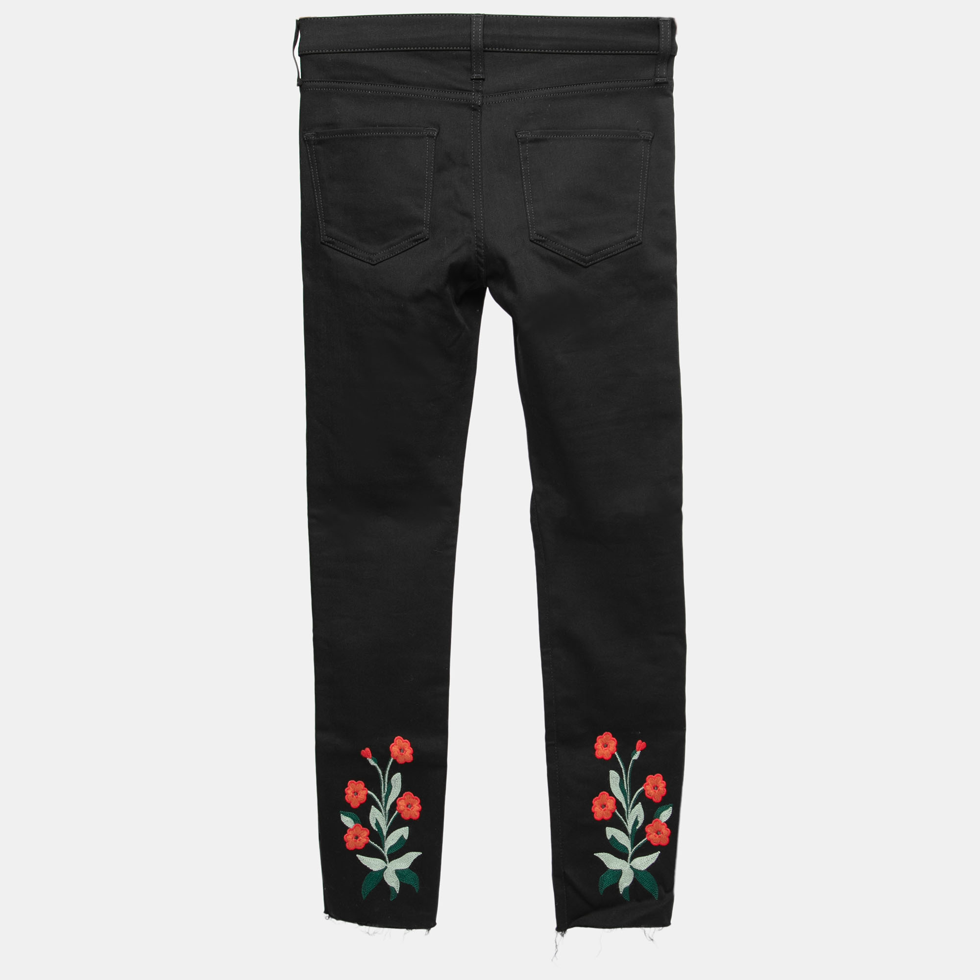 

Gucci Black Stretch Denim Floral Embroidered Skinny Jeans  Waist 27