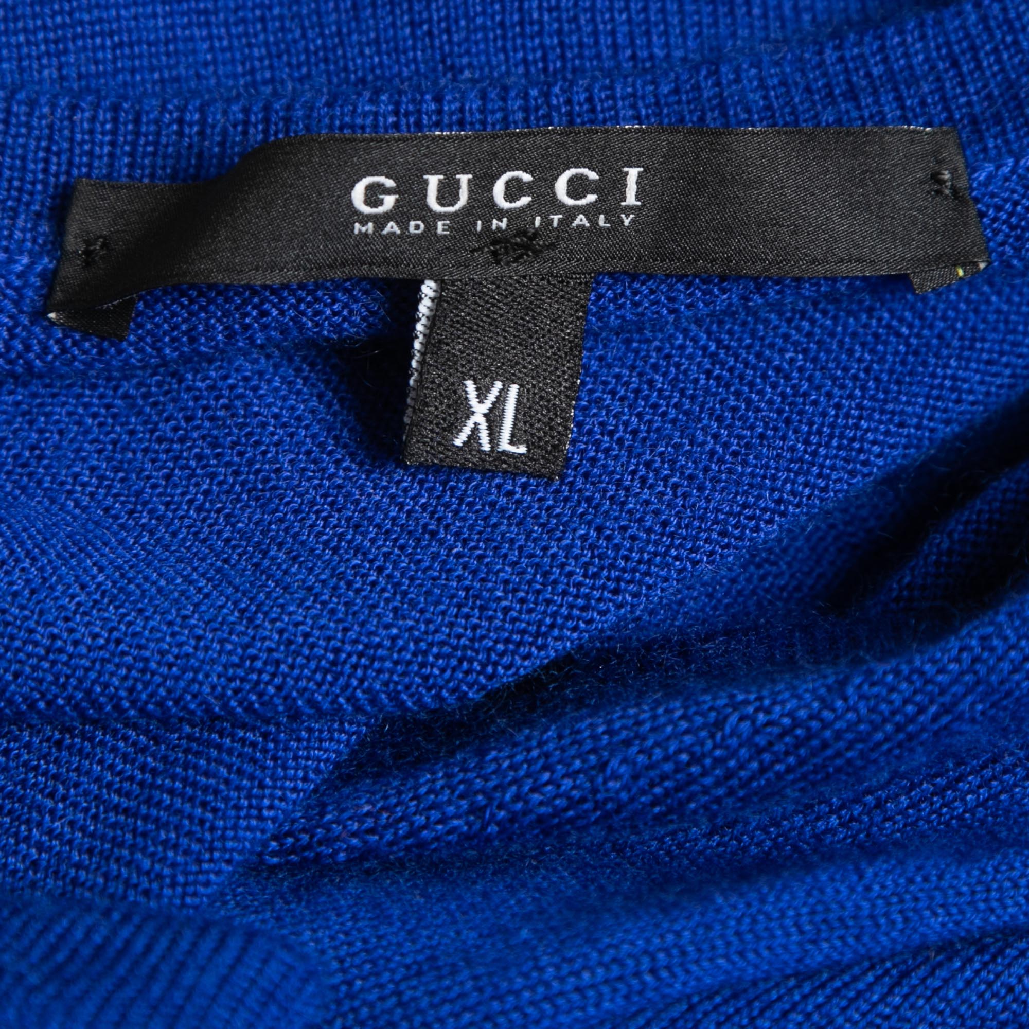 Gucci Blue Cashmere V-Neck Sweater XL