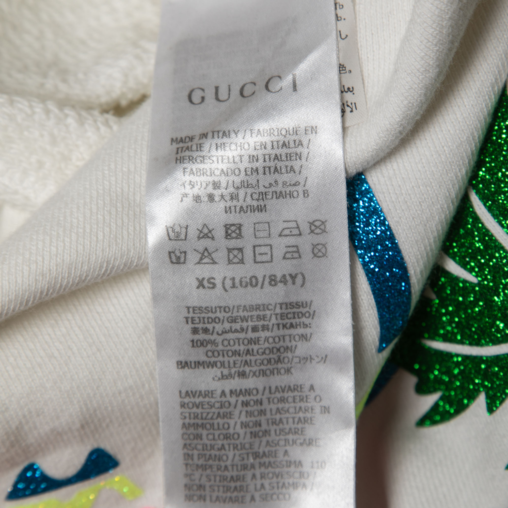 Gucci White Hawaii Glitter Print Cotton Knit Cropped T-Shirt XS