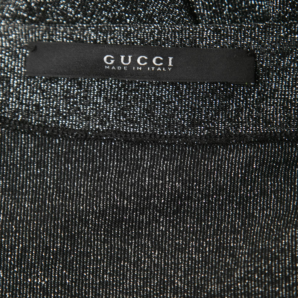 Gucci Metallic Black Knit Draped Half Sleeve Top S