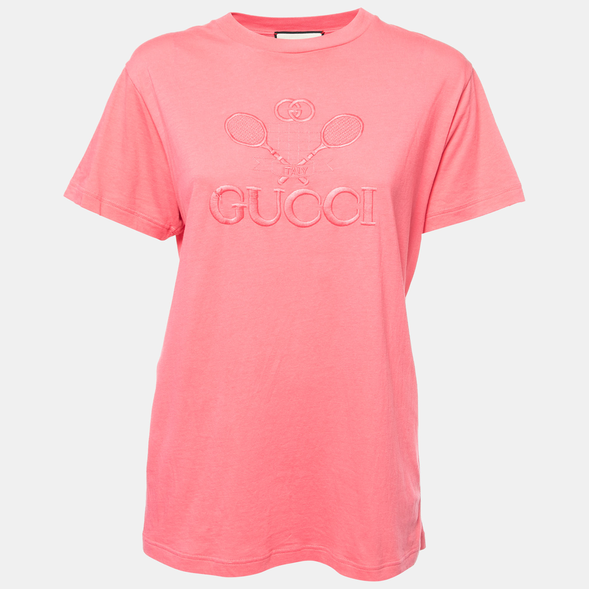 Gucci Pink GG Tennis Embroidered Cotton Oversized T-Shirt XXS