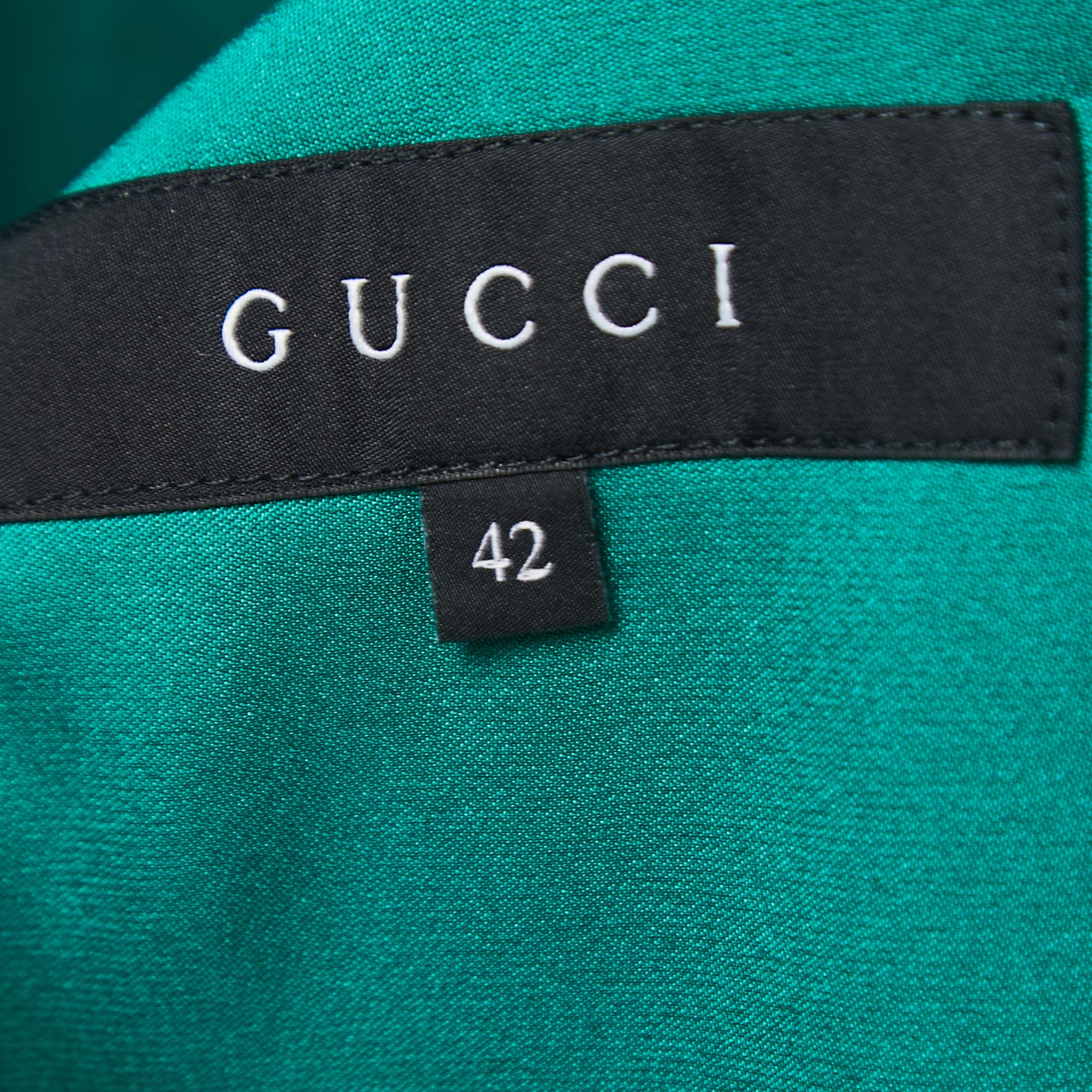 Gucci Green Silk Satin Button Front Blazer M