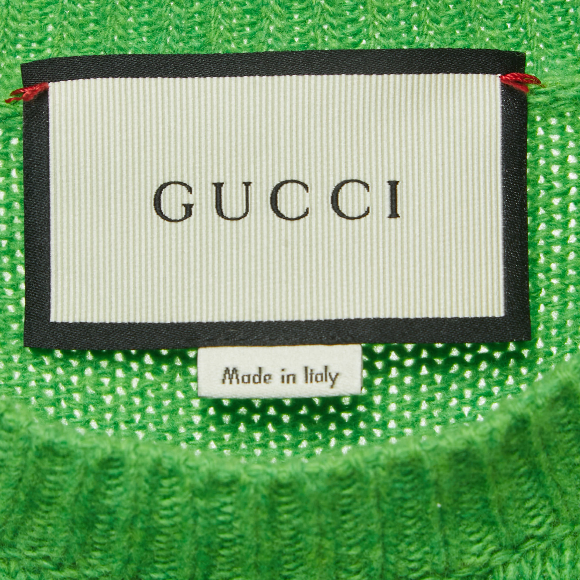 Gucci Green Snake Patterned Wool Butterfly Patch Crew Neck Sweater XXS