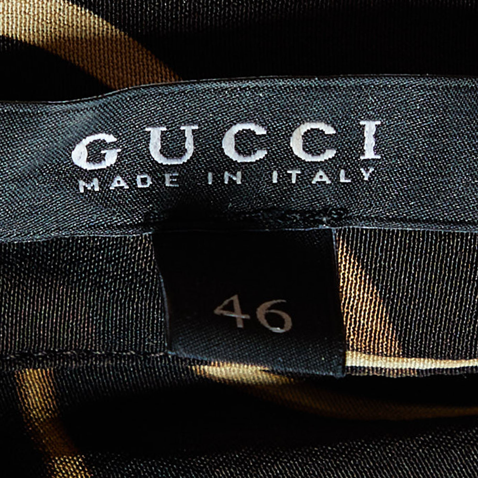 Gucci Brown Horsebit Printed Silk Wrap Tie Top L