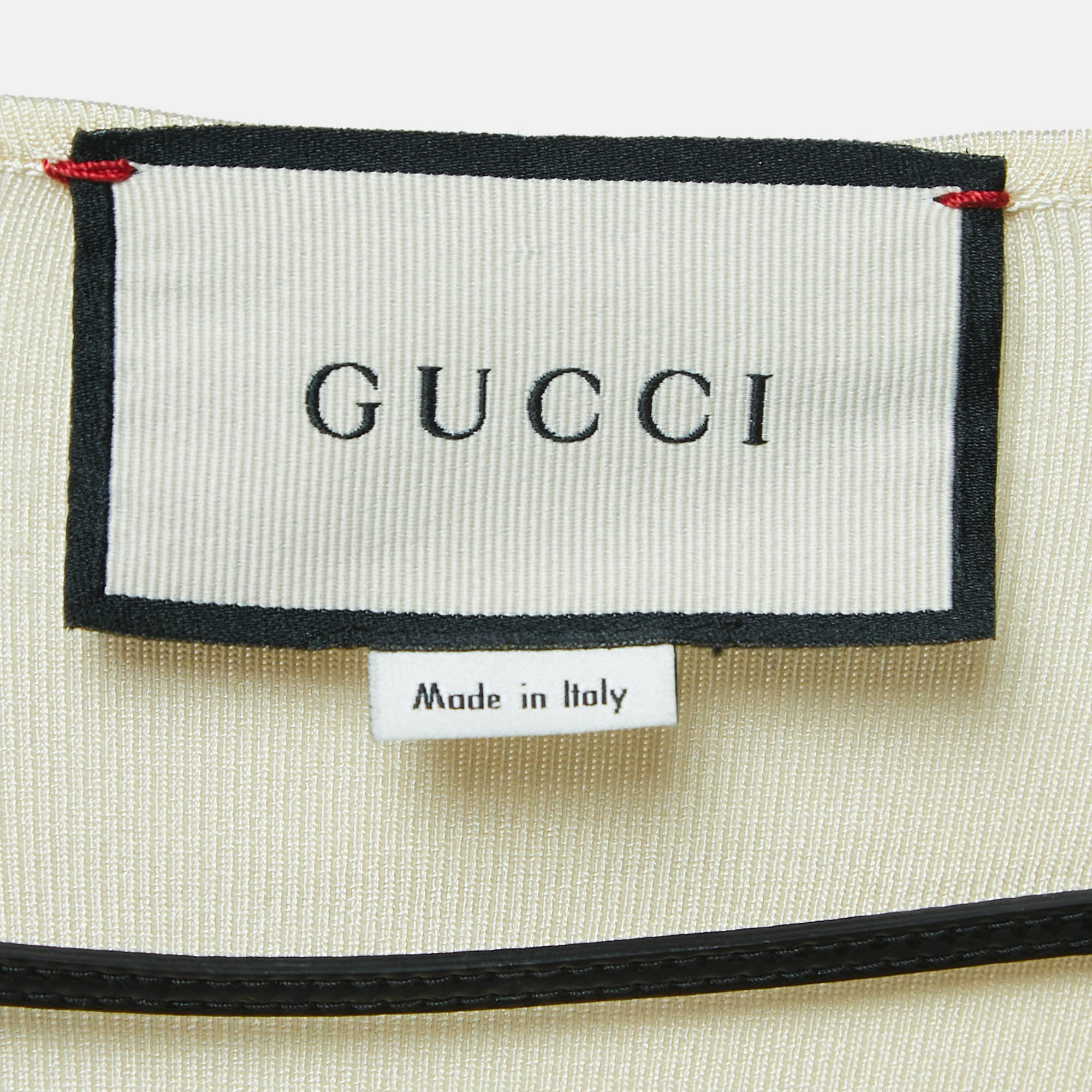 Gucci Cream Jersey Logo Detailed Neck Short Sleeve T-Shirt XS