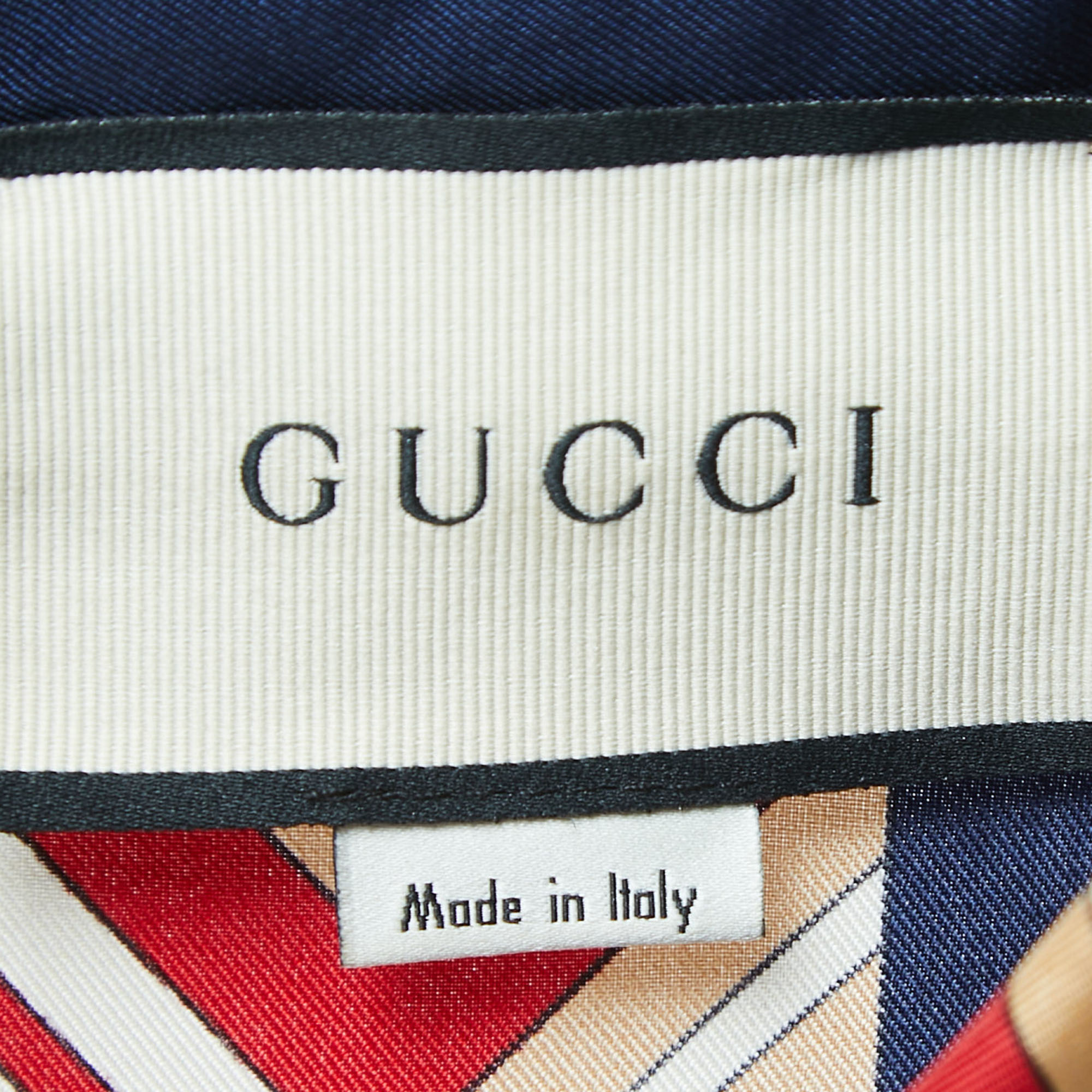 Gucci Navy Blue/Red Logo Motif Print Silk Shirt Skirt Set S