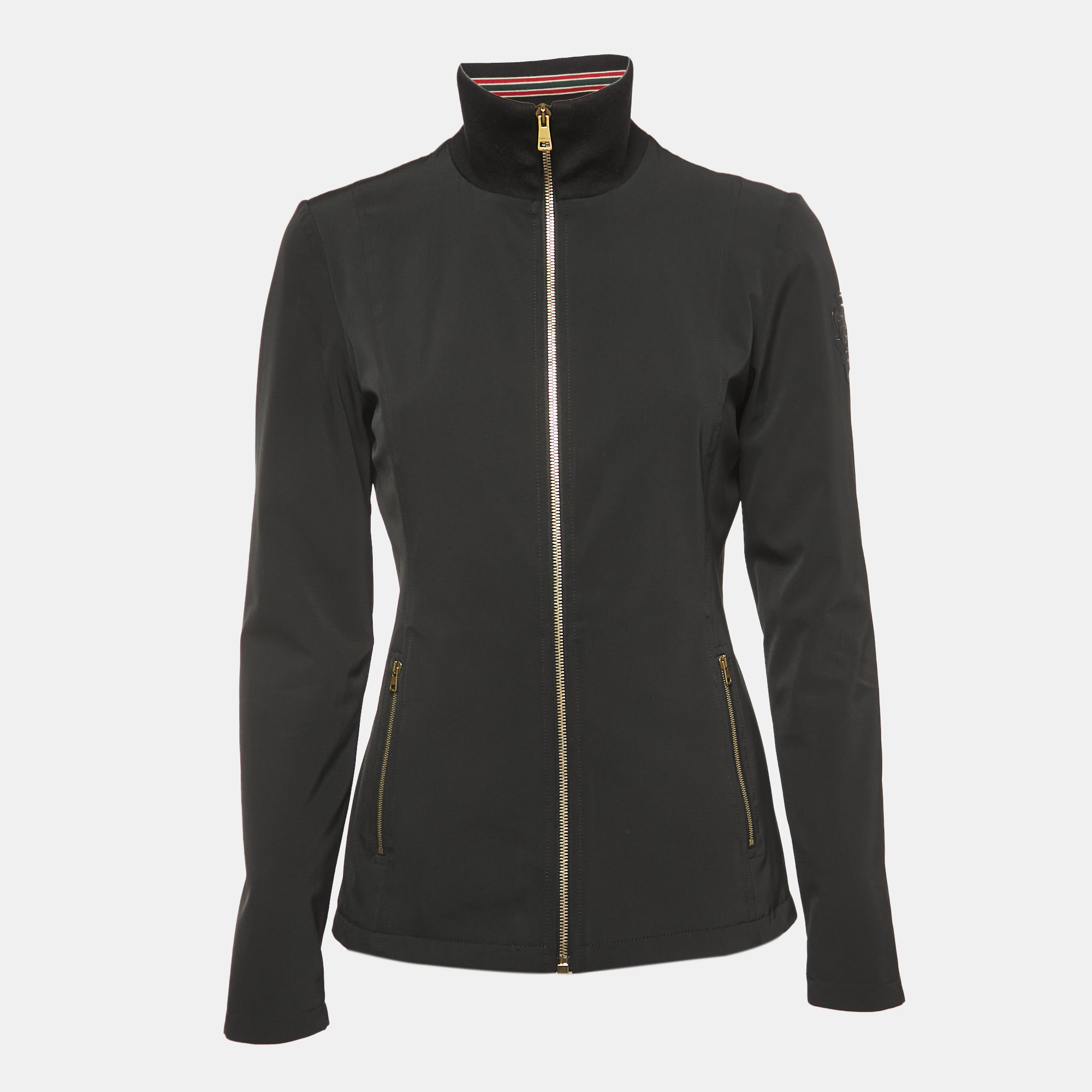Gucci Black Synthetic Web Detailed Collar Zip Front Jacket S