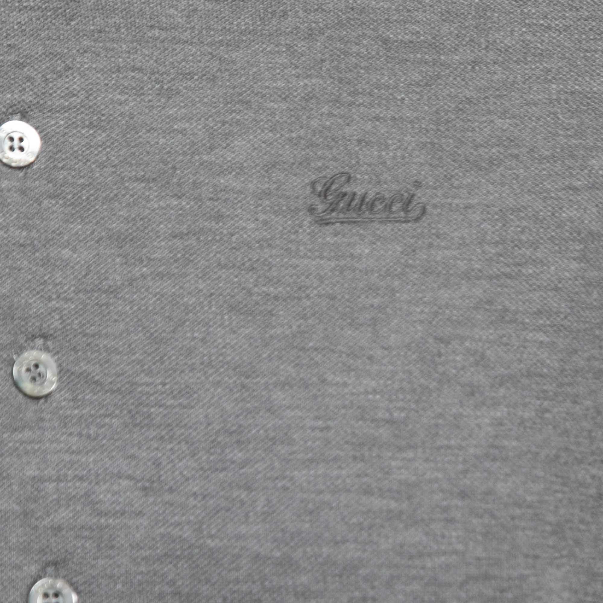 Gucci Grey Cotton Web Detailed Polo T-Shirt M