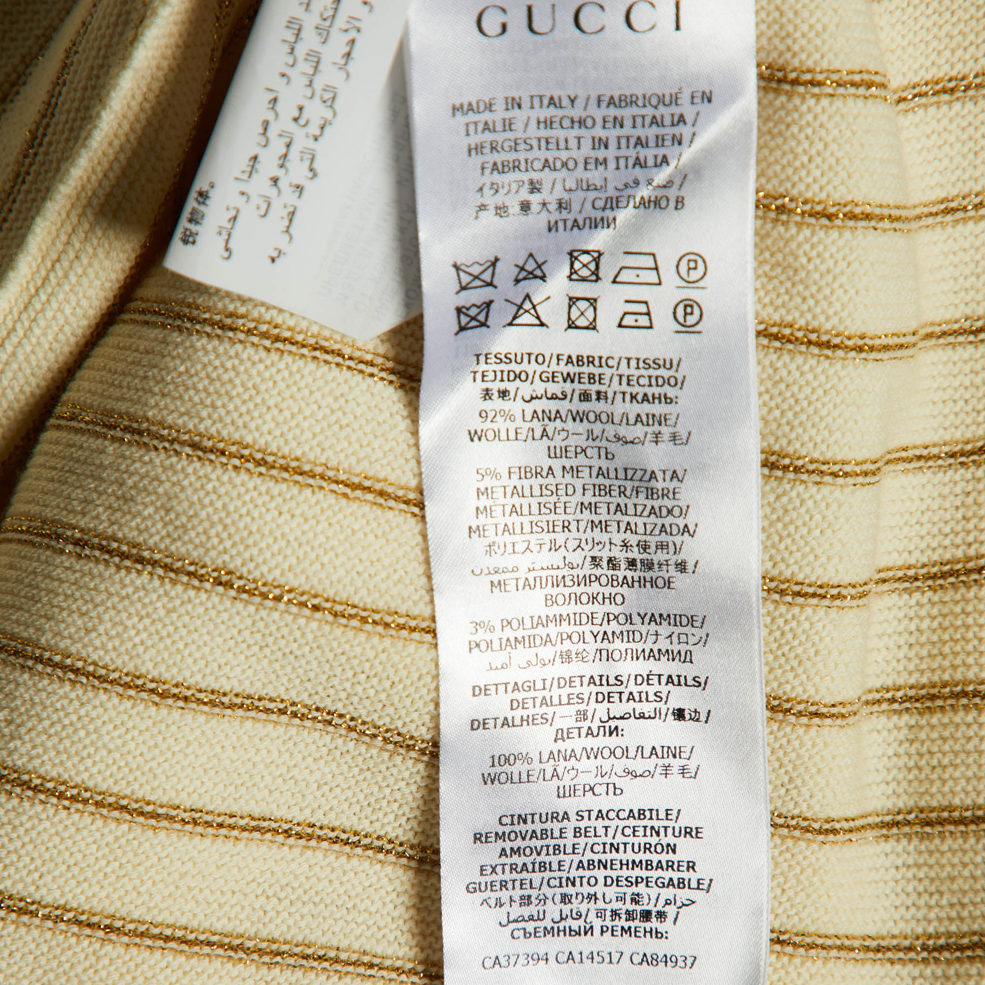 Gucci Cream Lurex Wool Knit Belted Cardigan L