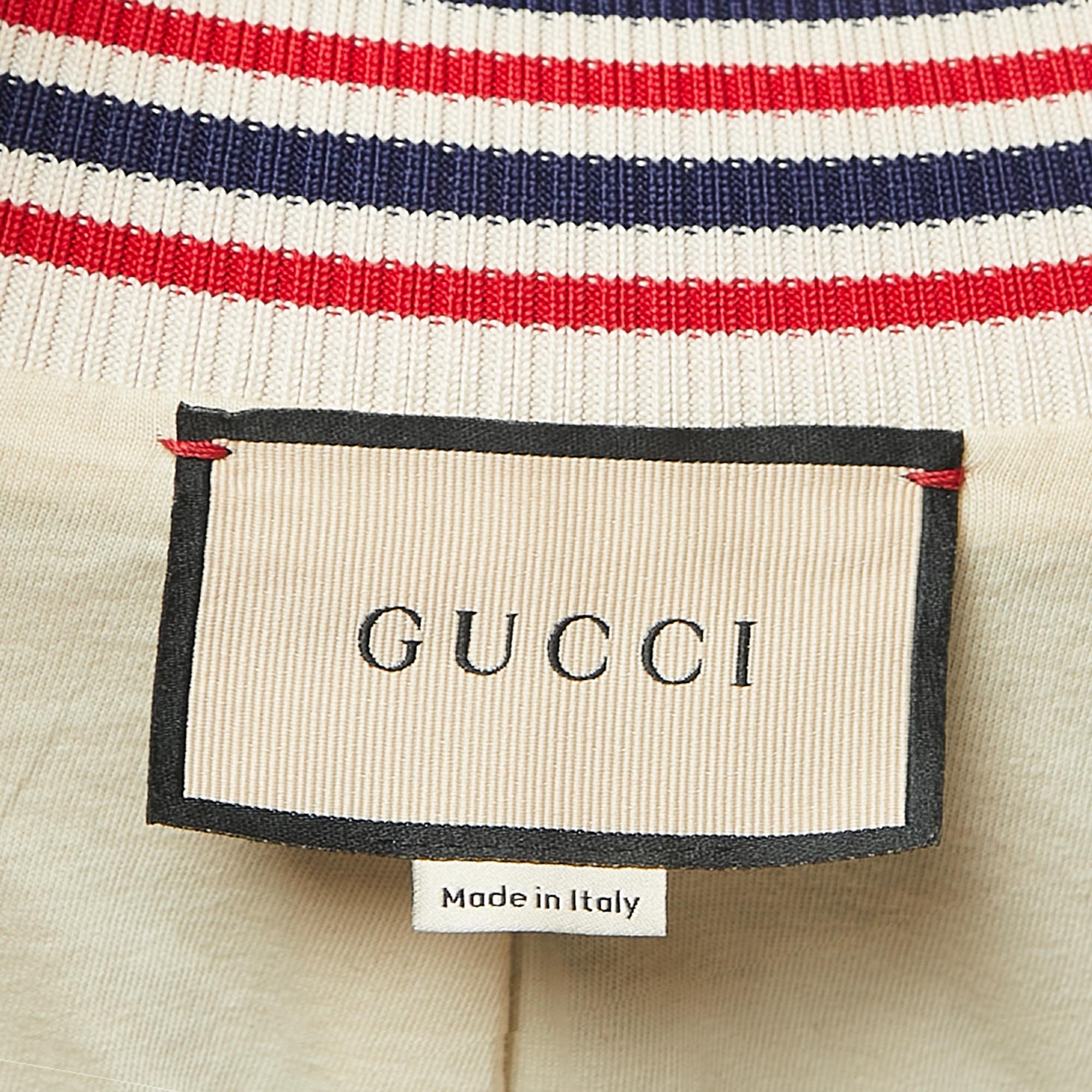 Gucci Multicolor Logo Print Web Stripe Detailed Zip Front Sweatshirt XXS
