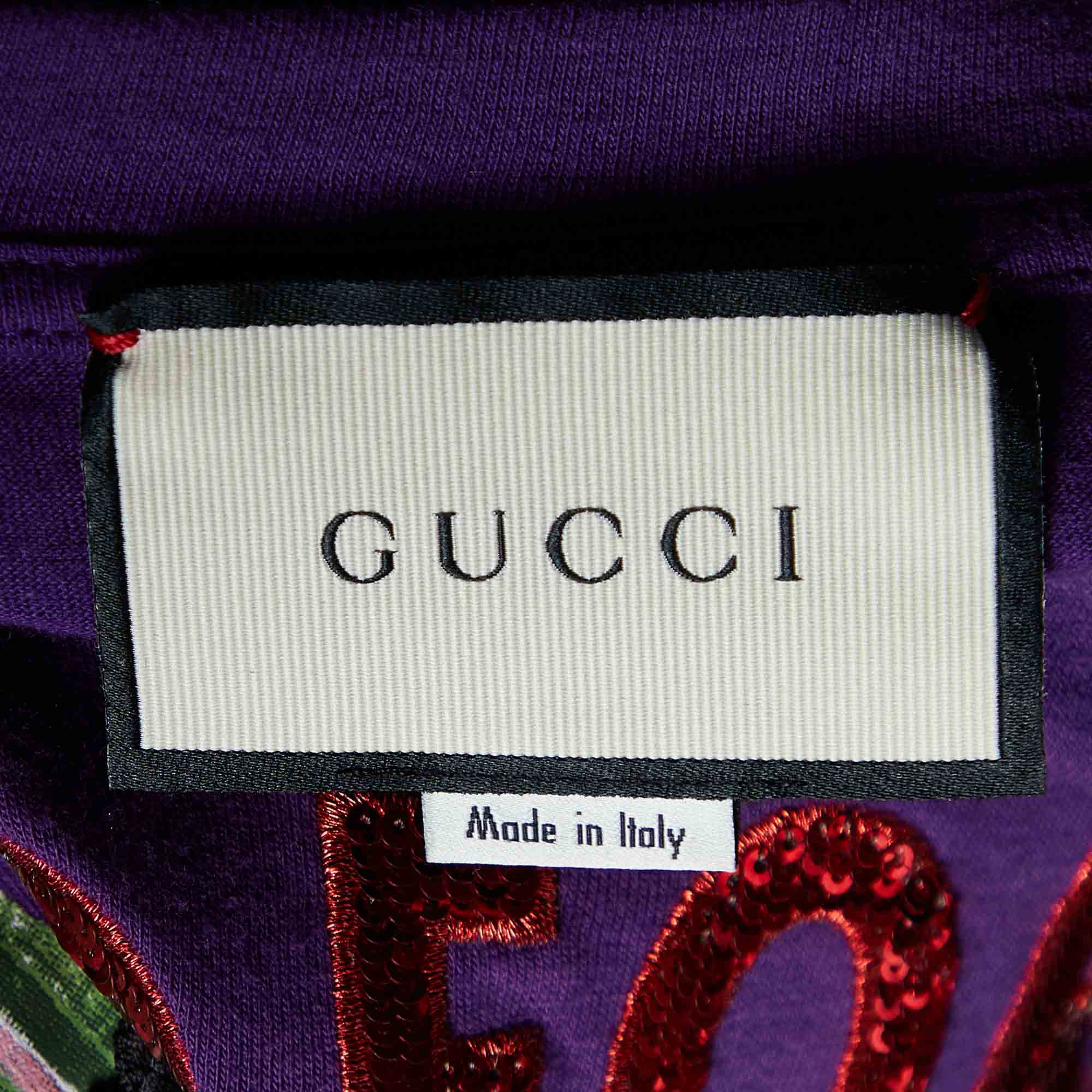 Gucci Purple Cotton Blind For Love Embroidered T-Shirt XS