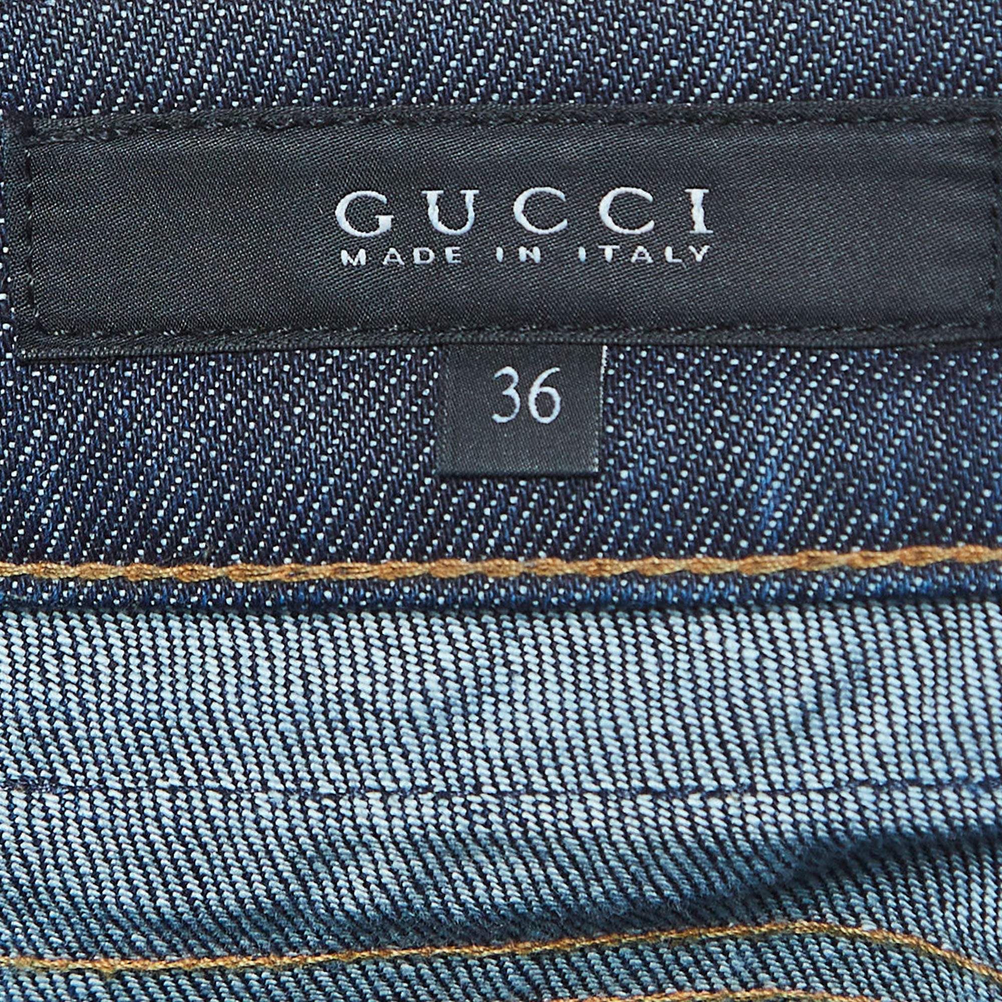 Gucci Dark Blue Washed Denim Chain Detailed Leggings XS