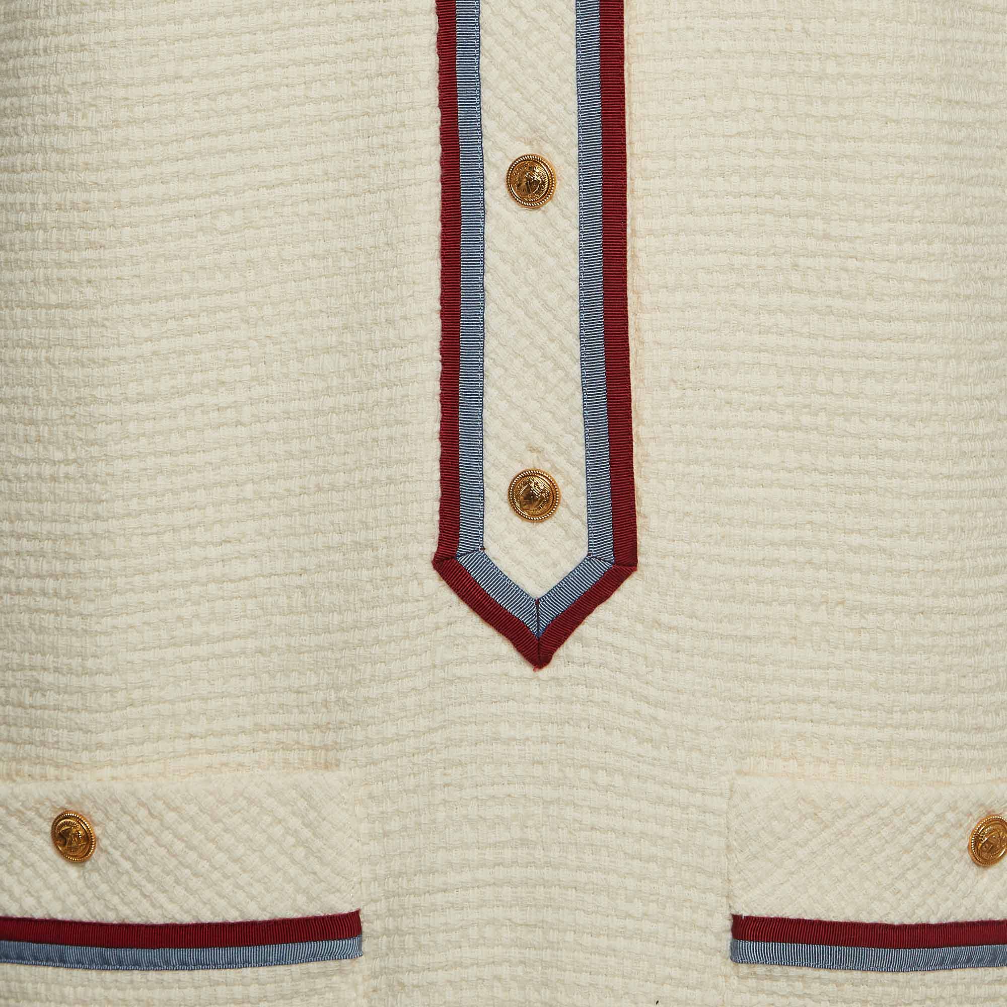 Gucci Cream Wool Blend Buttoned Sleeveless Mini Dress M