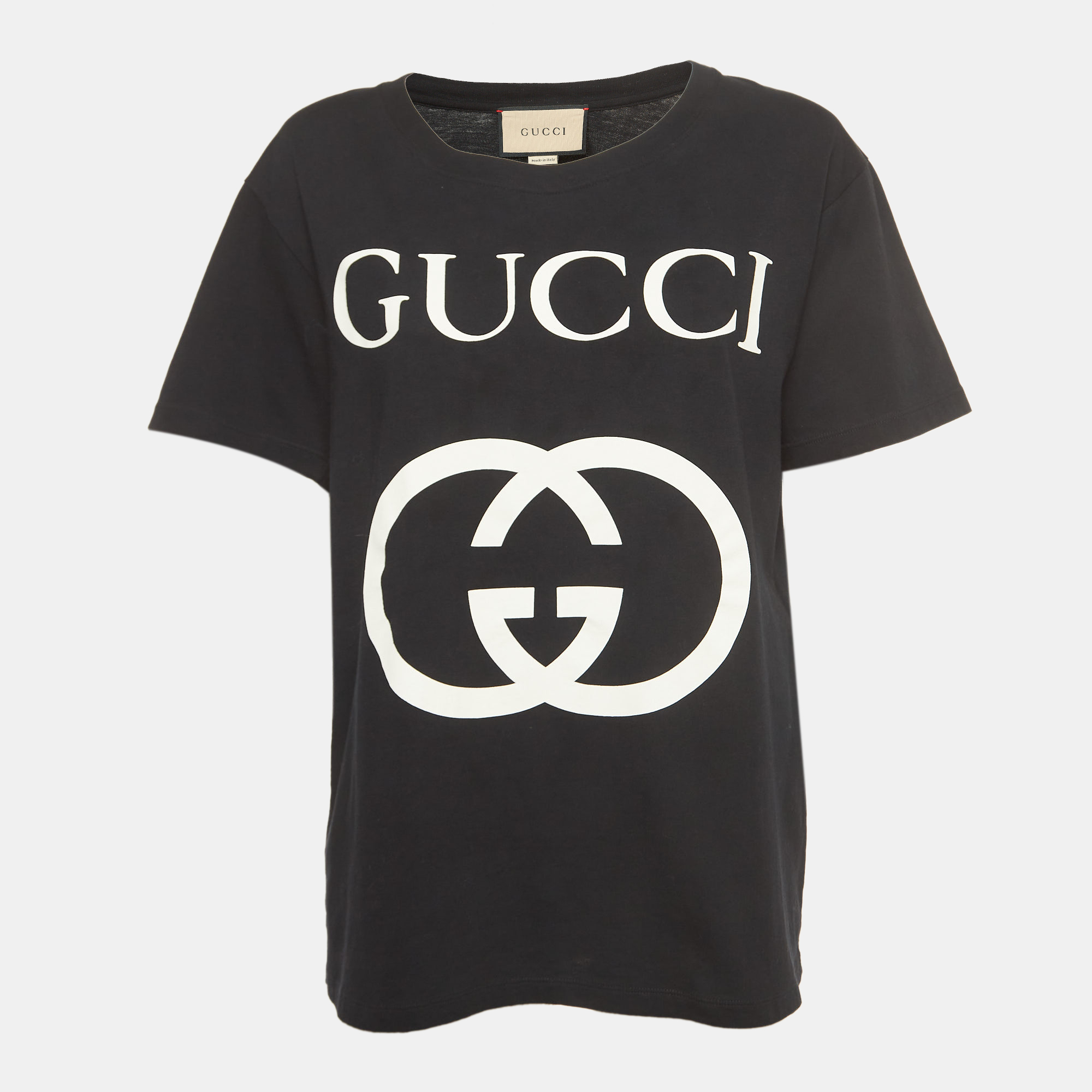 Gucci Black Logo Print Cotton Half Sleeve Oversized T-Shirt S