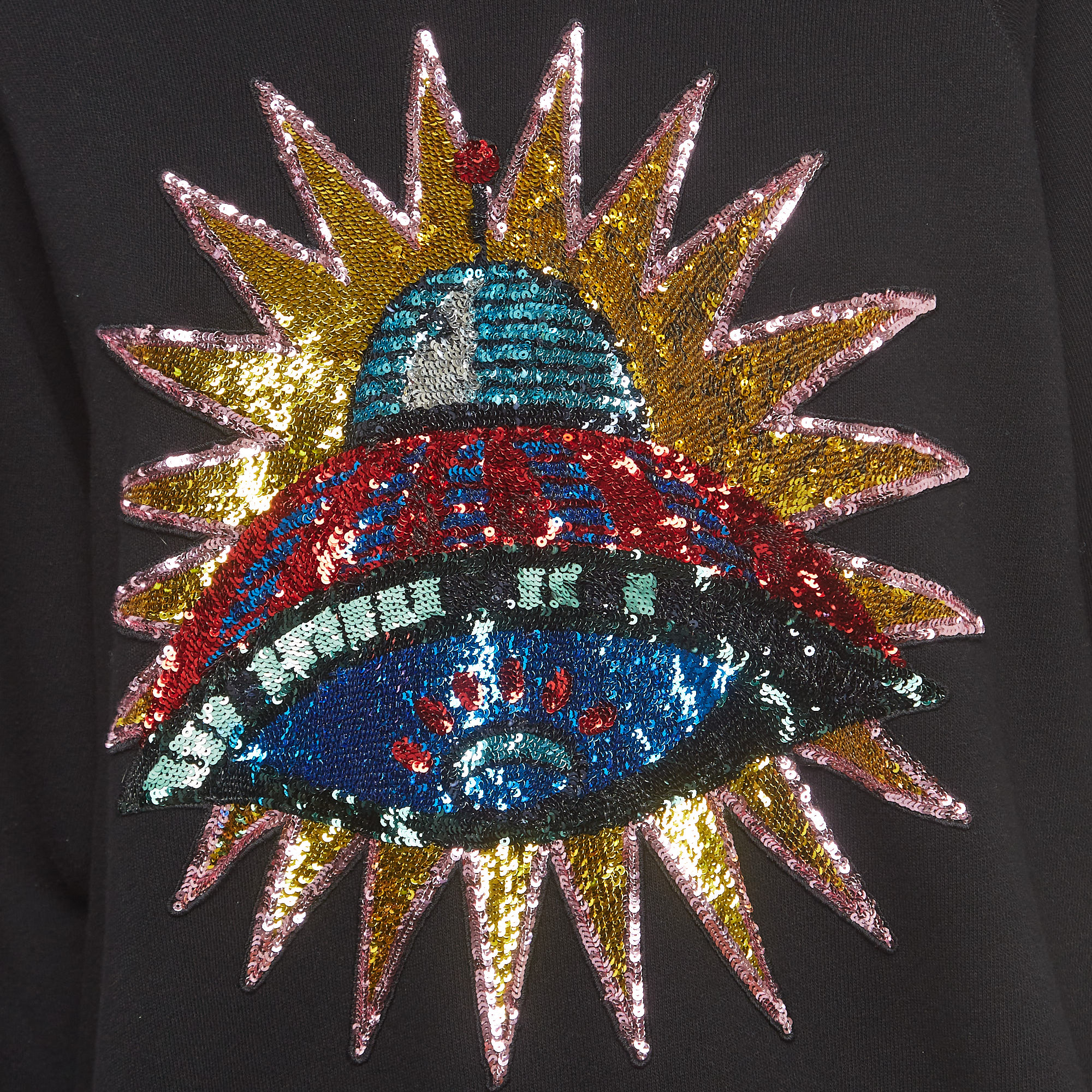 Gucci Black Cotton Knit UFO Embroidered Sweater S