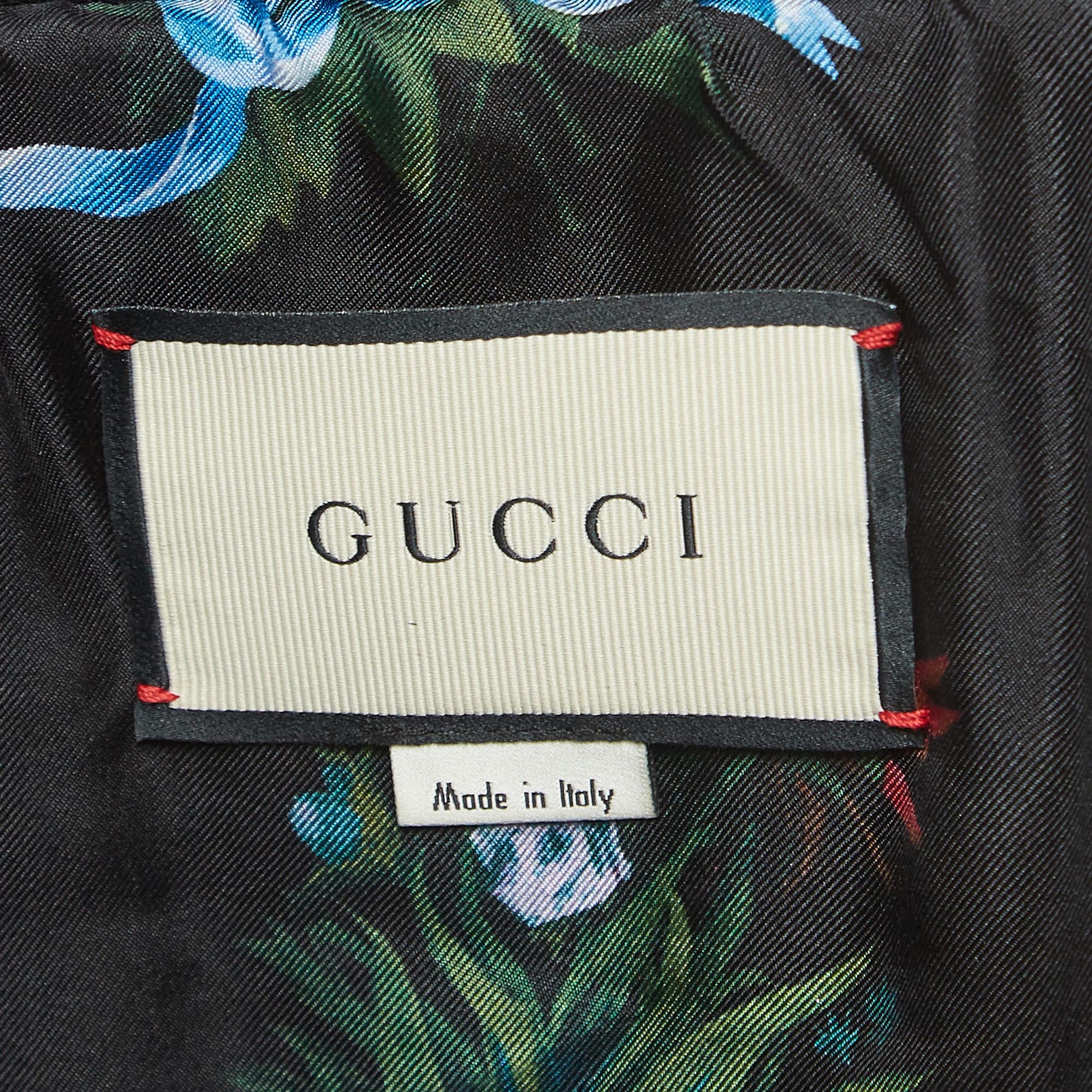 Gucci Navy Blue/Green Floral Sequined Bomber Jacket M