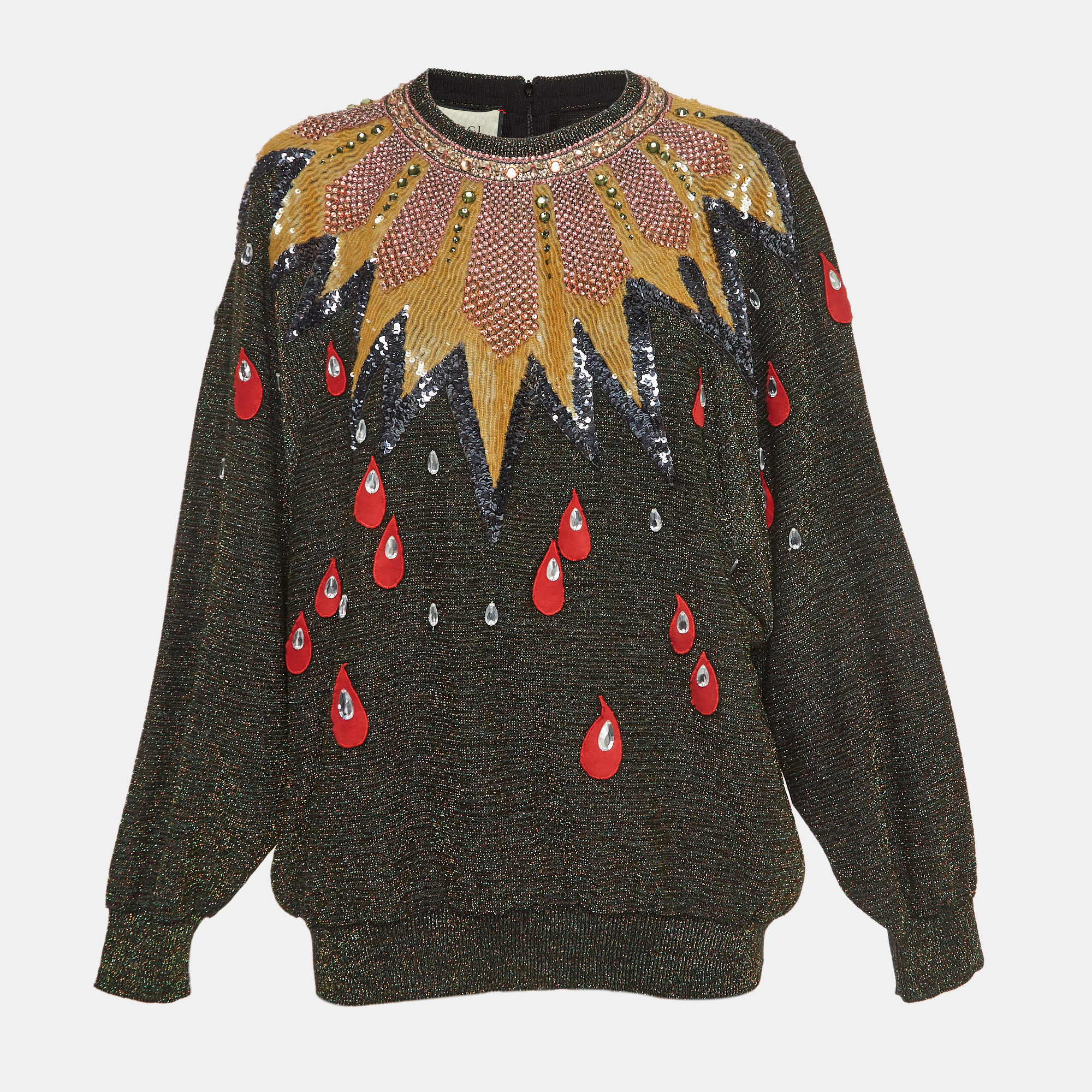 Gucci Multicolor Lurex Knit Embellished Sweater XL
