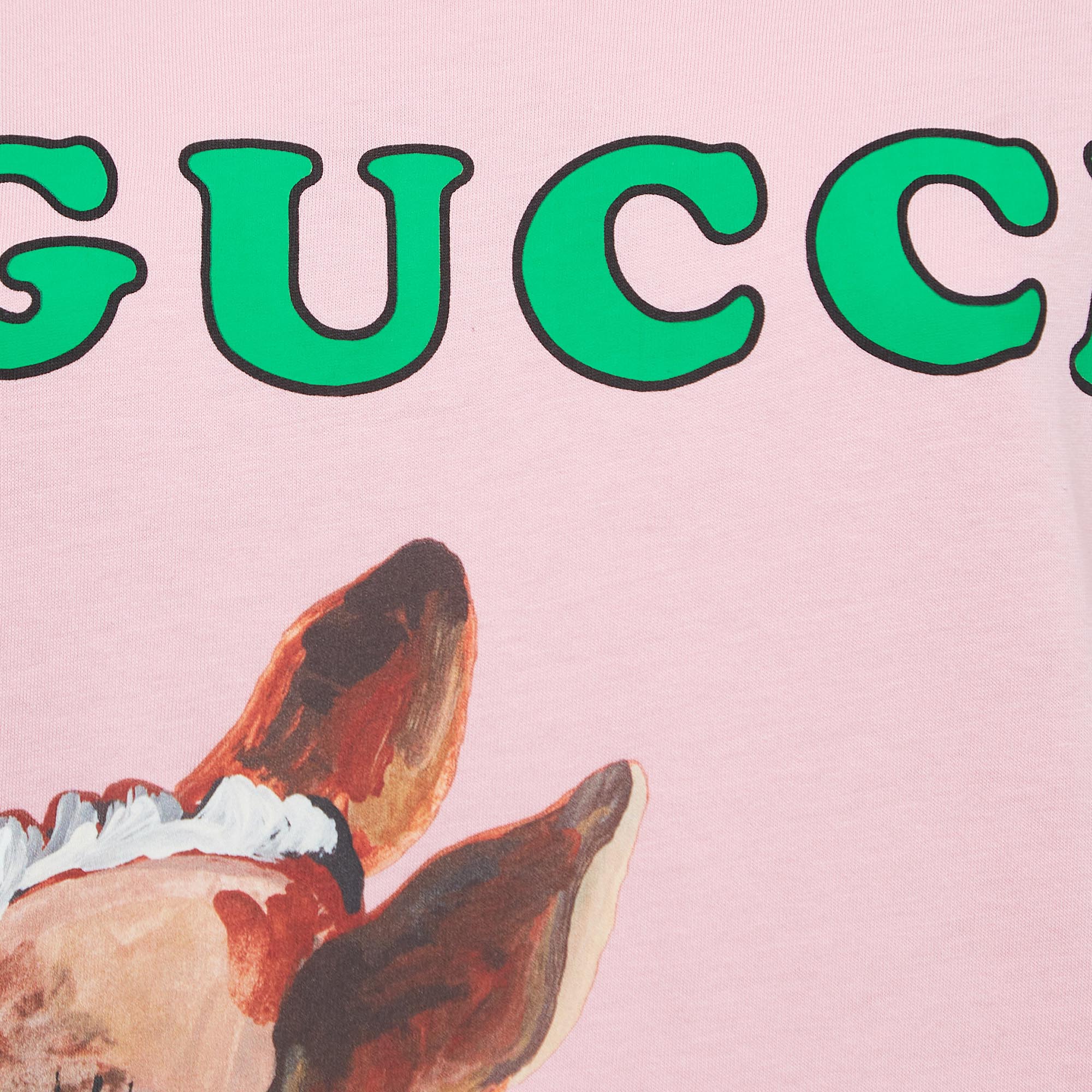 Gucci Pink Deer Logo Print Cotton T-Shirt S