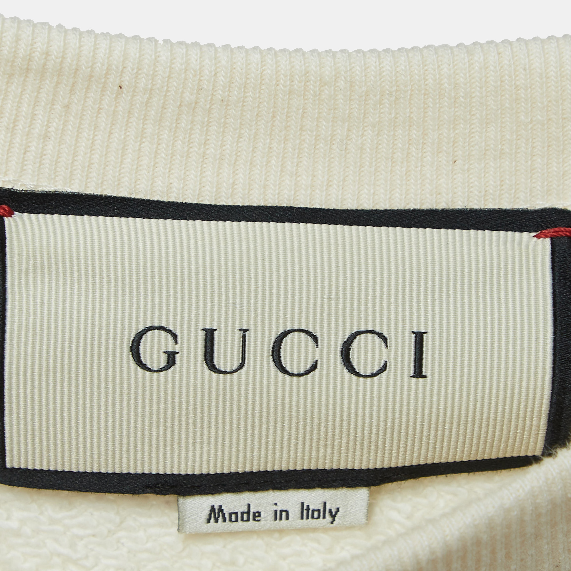 Gucci Off-White Portrait Printed Cotton Knit Sweatshirt S