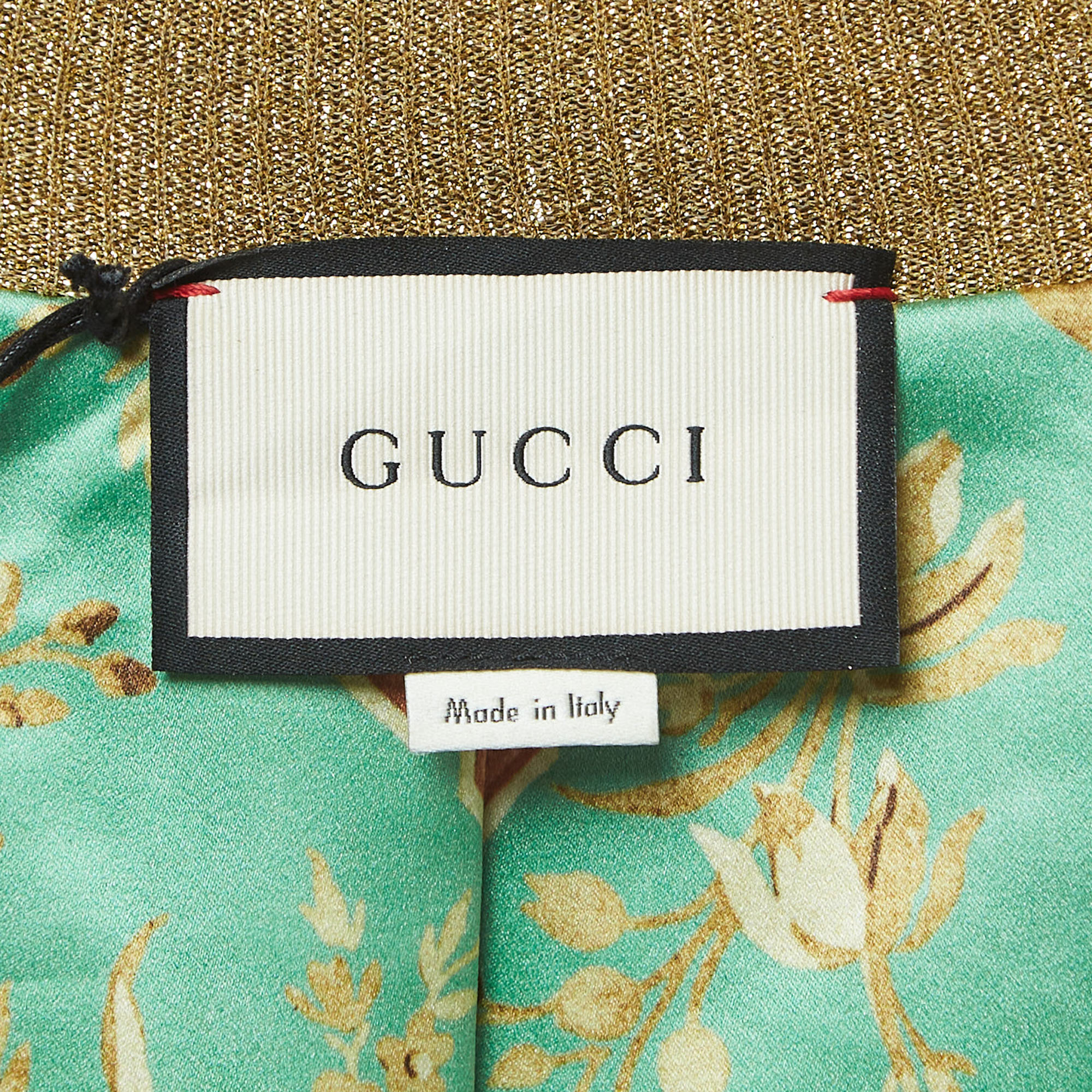 Gucci Gold Sequined Wild Cat Applique Reversible Cardigan L