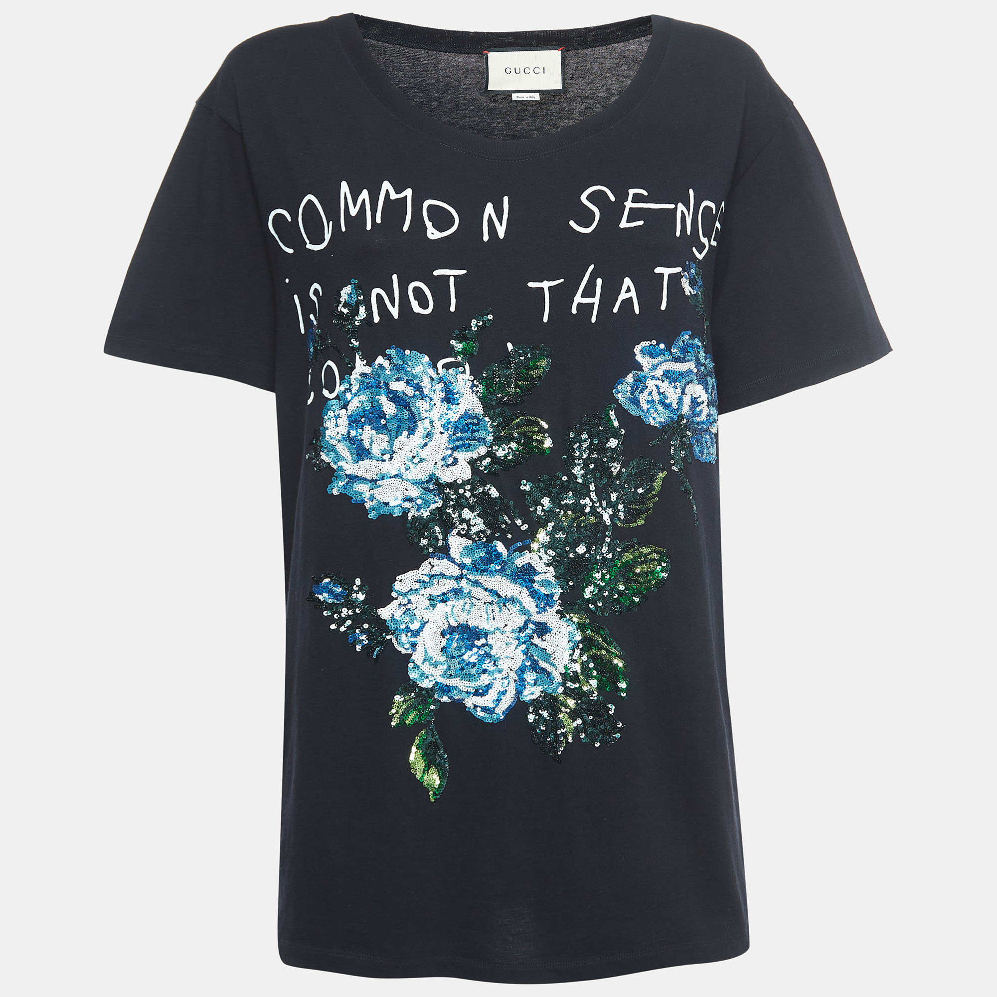 Gucci Black Sequined Embroidered Cotton T-Shirt S
