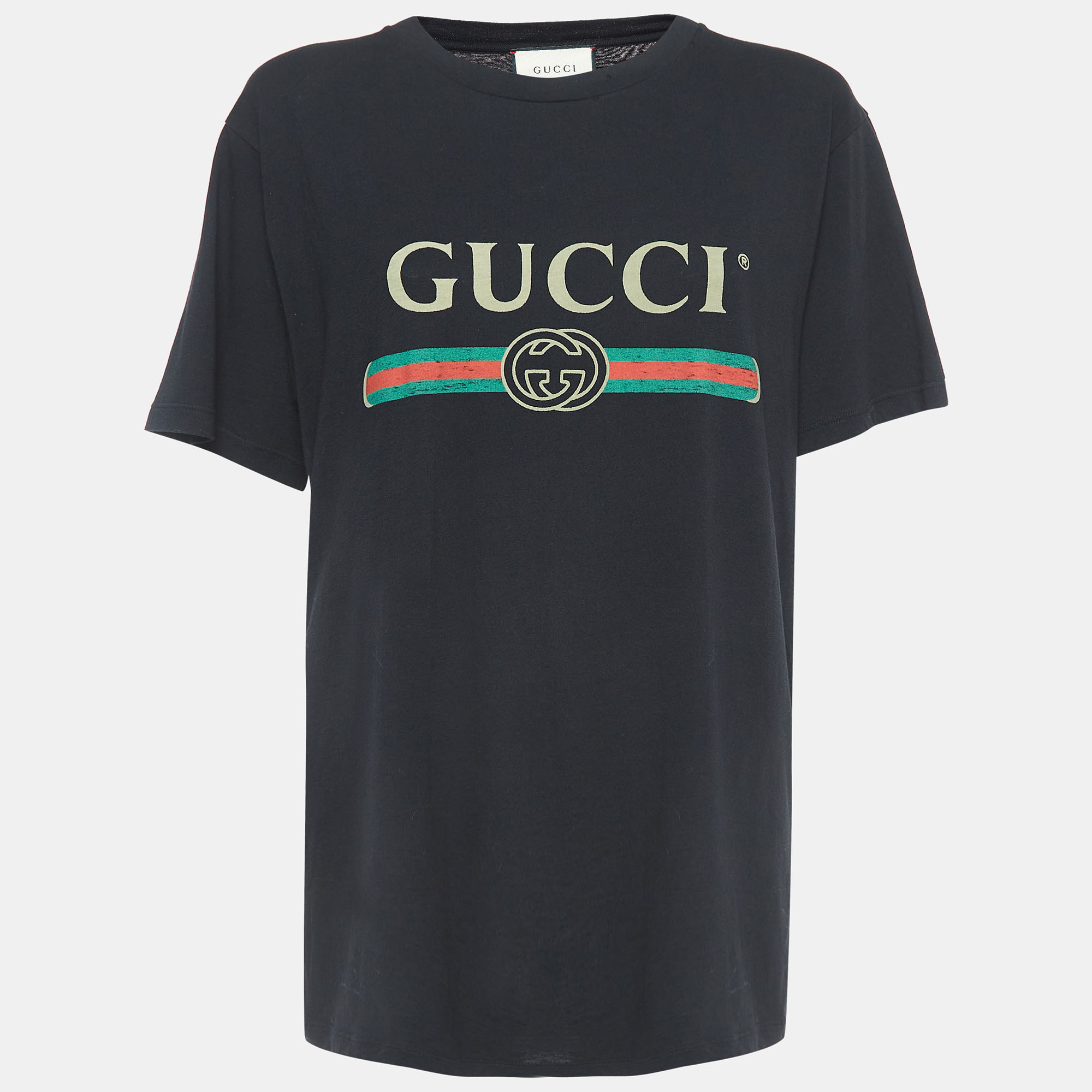 Gucci Black Logo Printed Cotton T-Shirt S