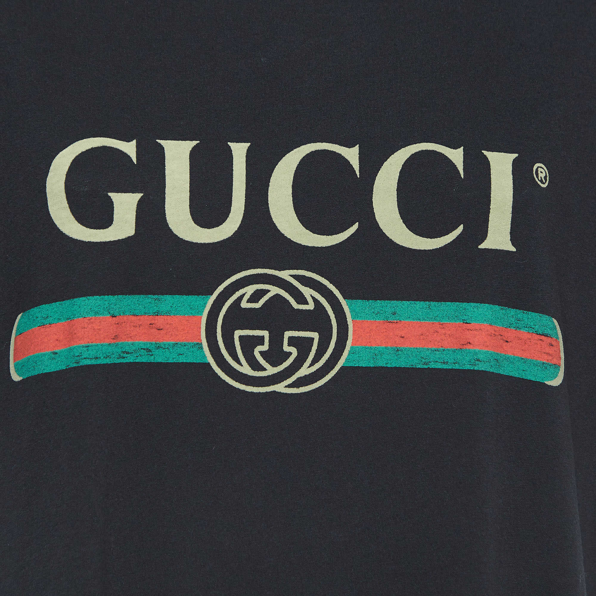 Gucci Black Logo Printed Cotton T-Shirt S