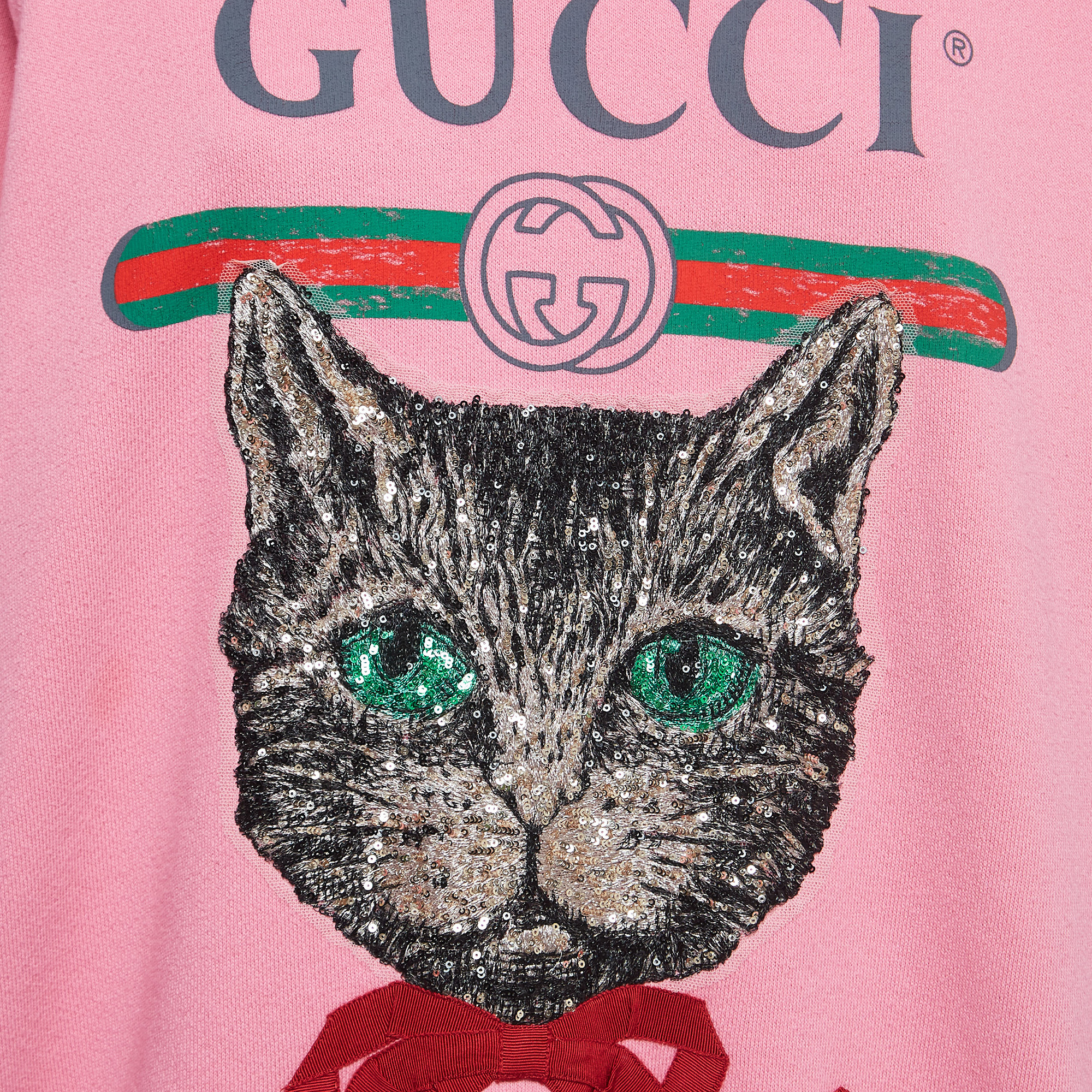 Gucci Pink Mystic Cat Logo Print Cotton Sweatshirt M