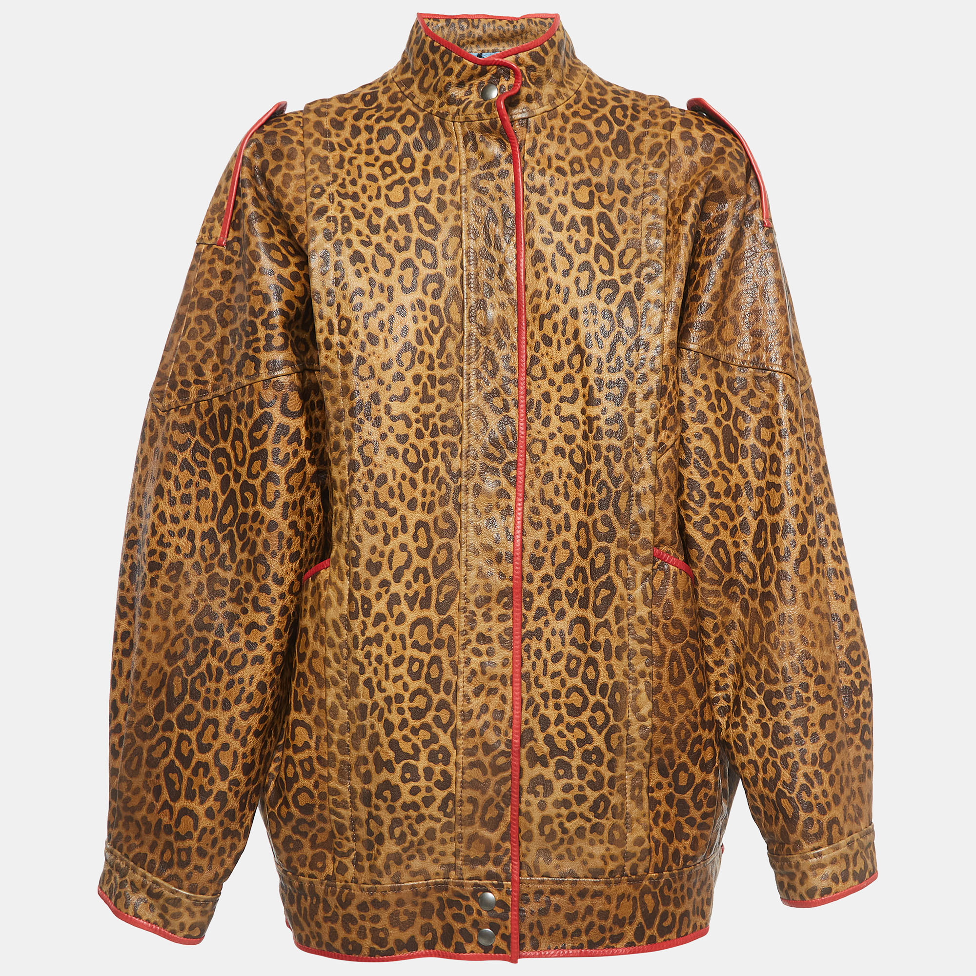 Gucci Brown Leopard Print Leather Jacket M