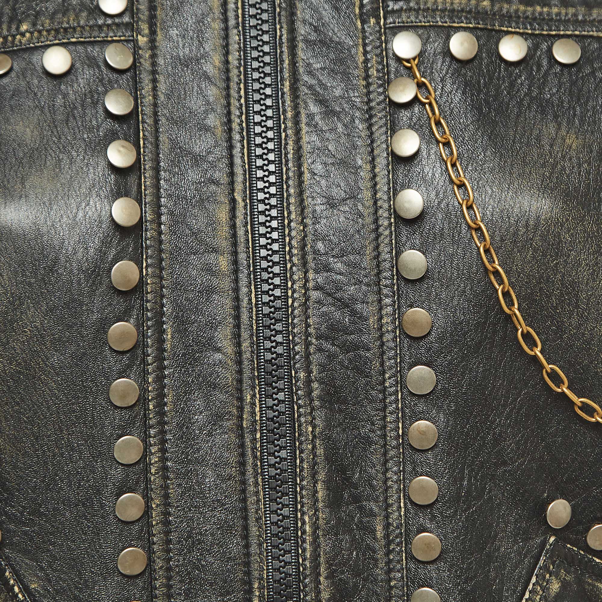 Gucci Black Studded Vintage Style Leather Jacket M