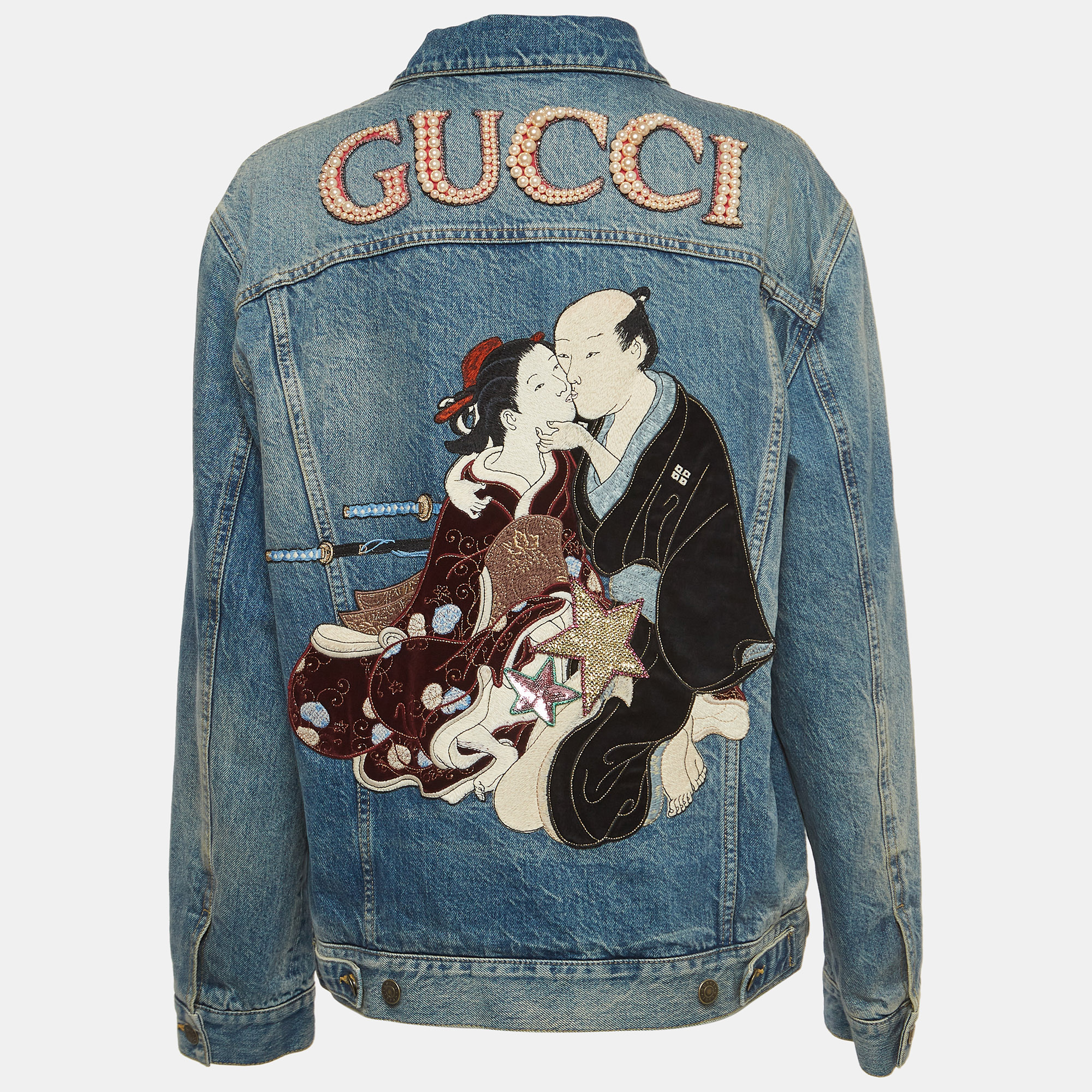 Gucci Blue Japanese Embroidered Denim Jacket L